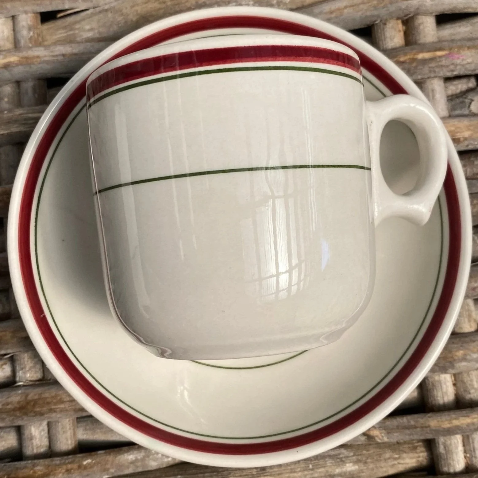 Top-down view showing matching stripe design on both pieces