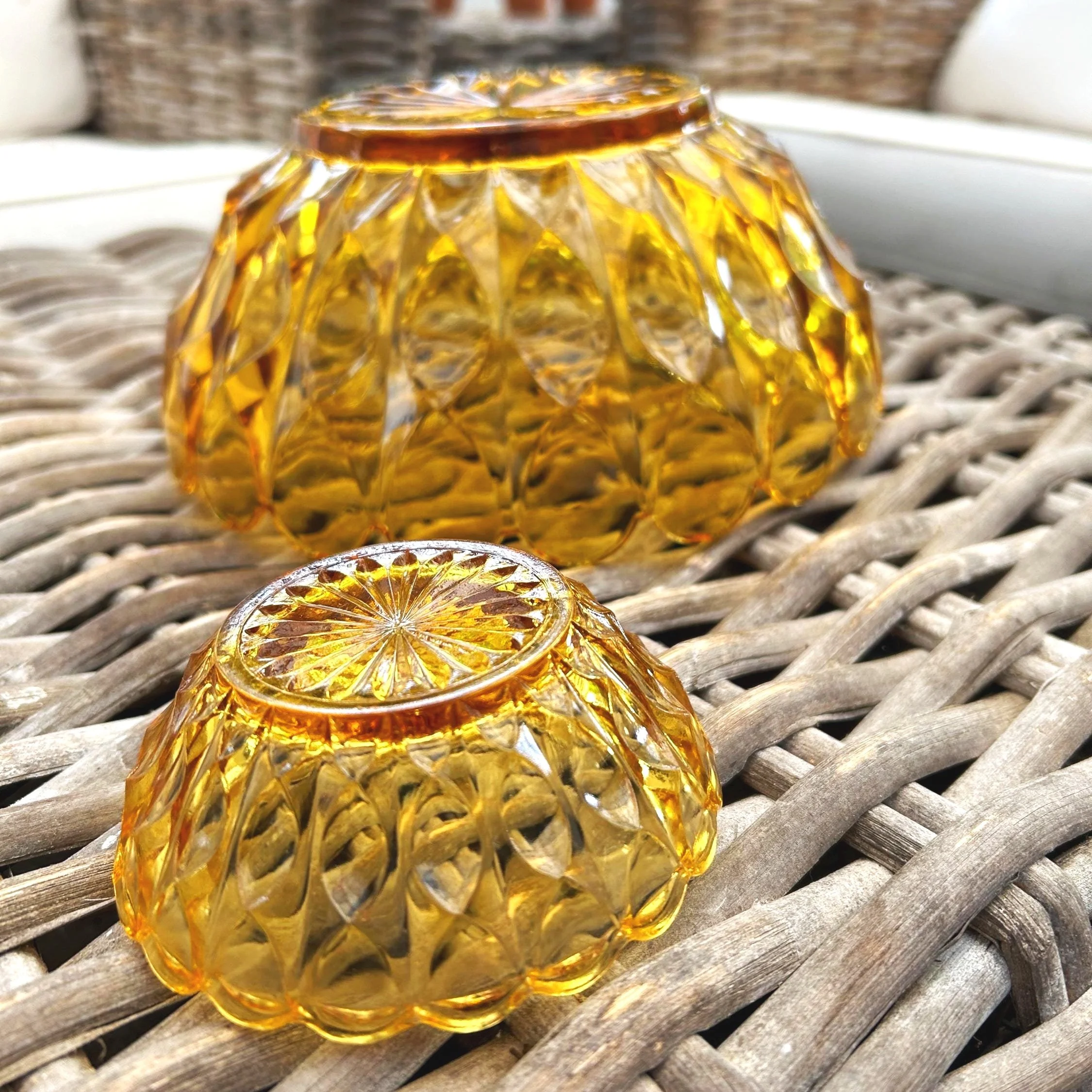 Amber Pressed Glass Bowls – Depression Era Vintage Serving Ware (Set of 2)
