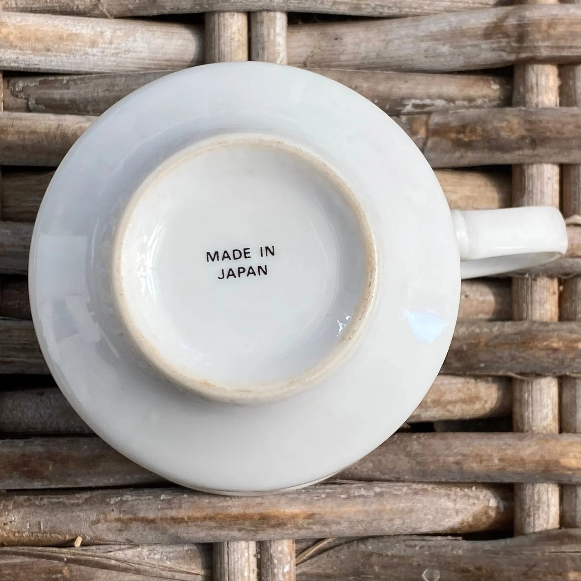 Base of vintage ceramic cup showing “Made in Japan” mark