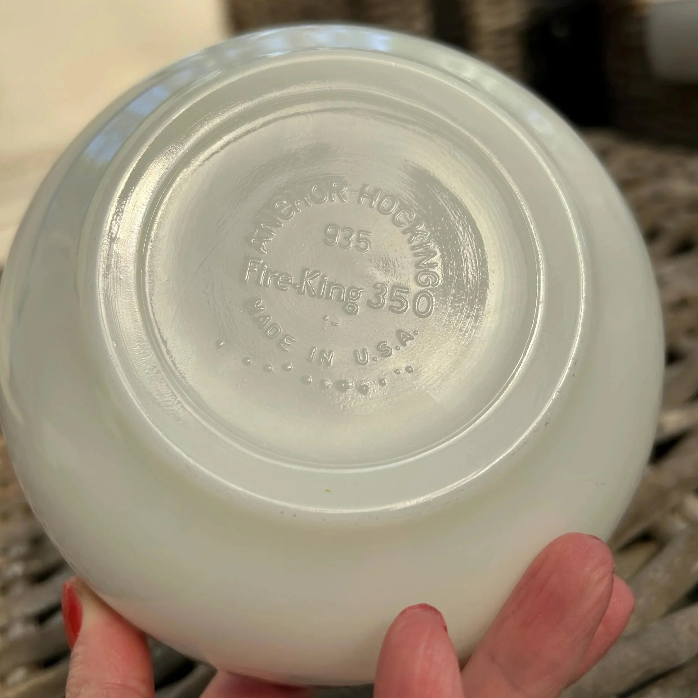 Bottom of bowl showing embossed Fire-King 350 and USA mark