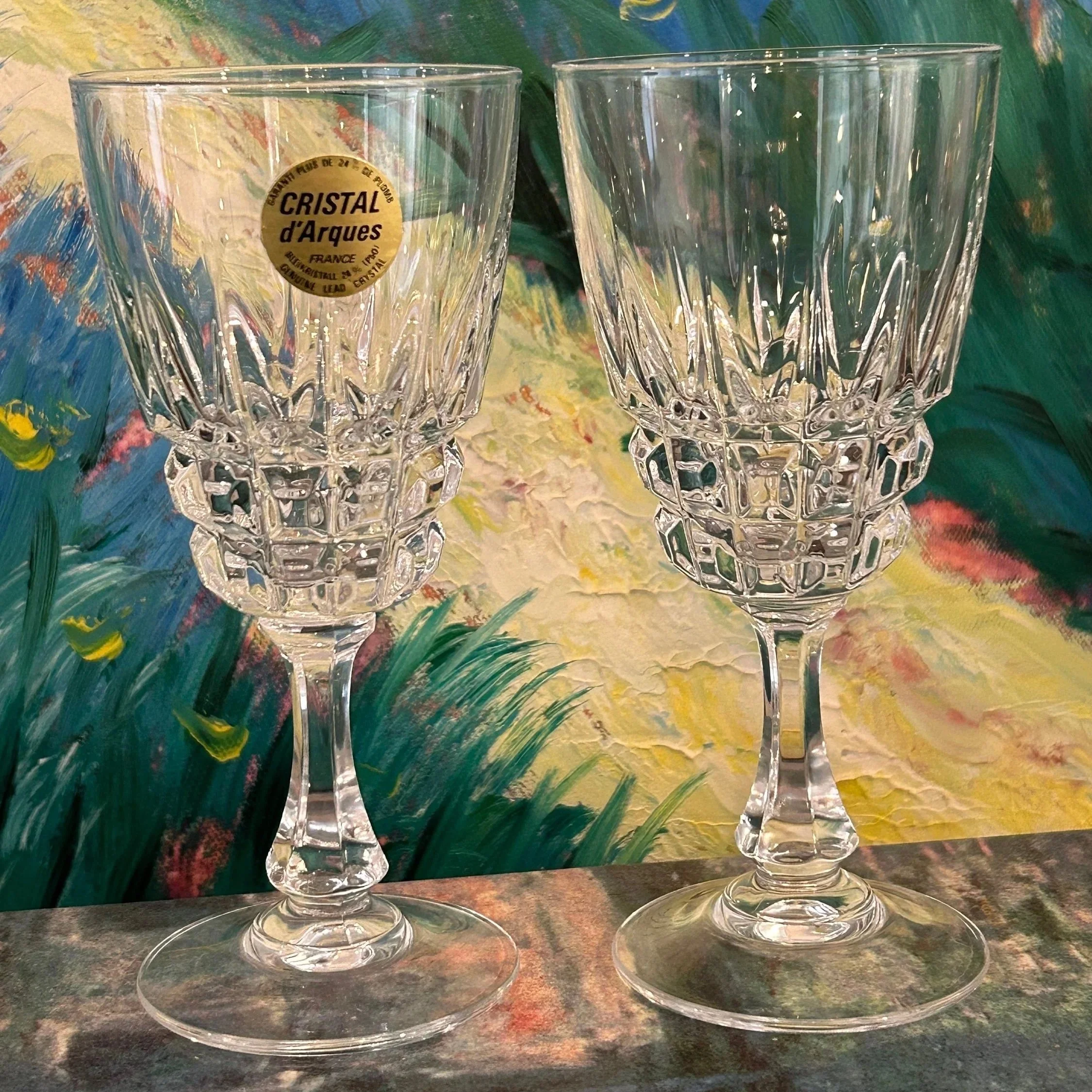 Vintage Cristal d'Arques | Wine Glasses | Genuine Lead Crystal, French Elegance | Set of 2