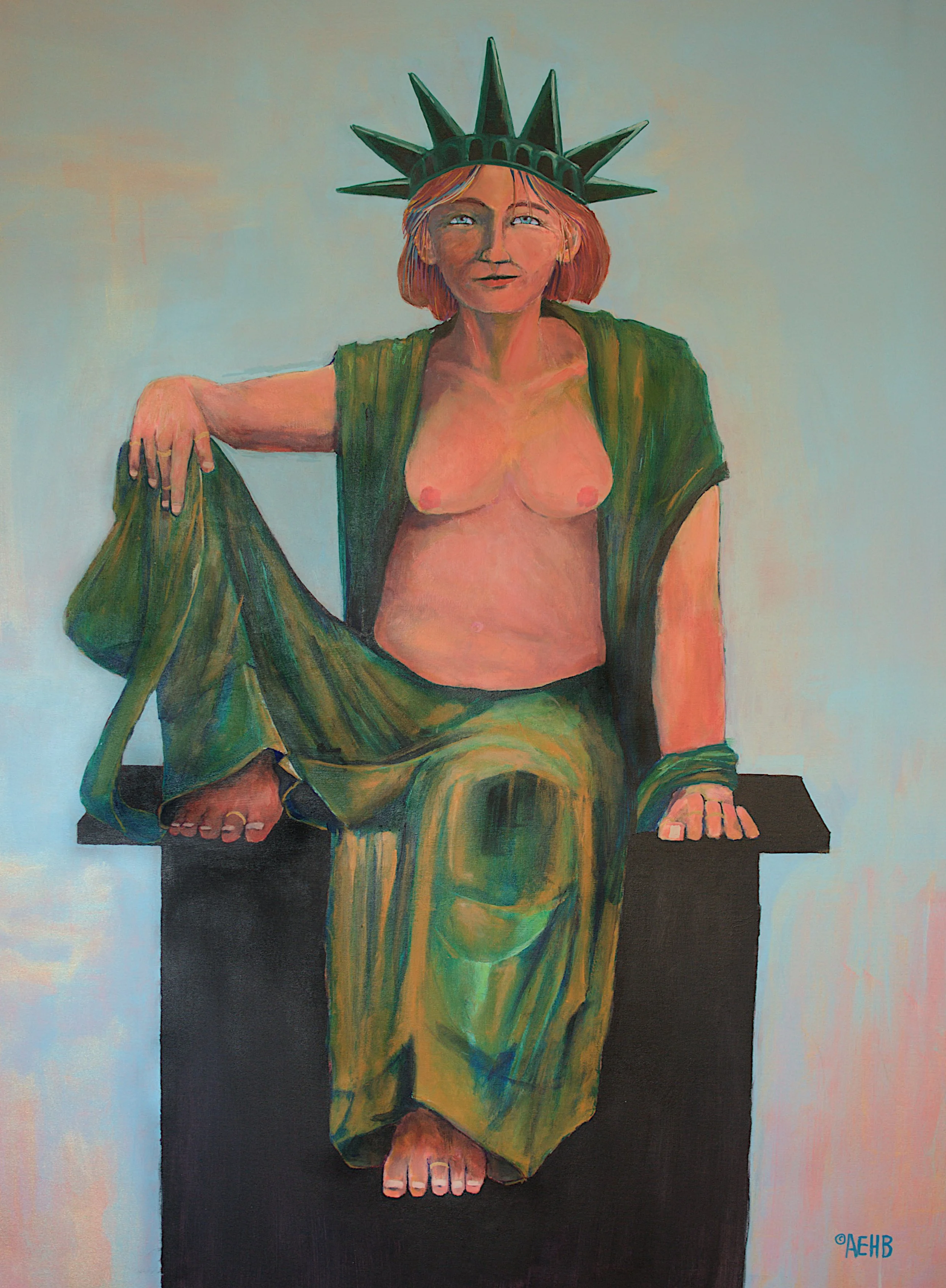 Guanyin America, 2026. Acrylic on canvas. 4'x5'. This image envisions my wish that my country become one truly led by mercy and compassion. 