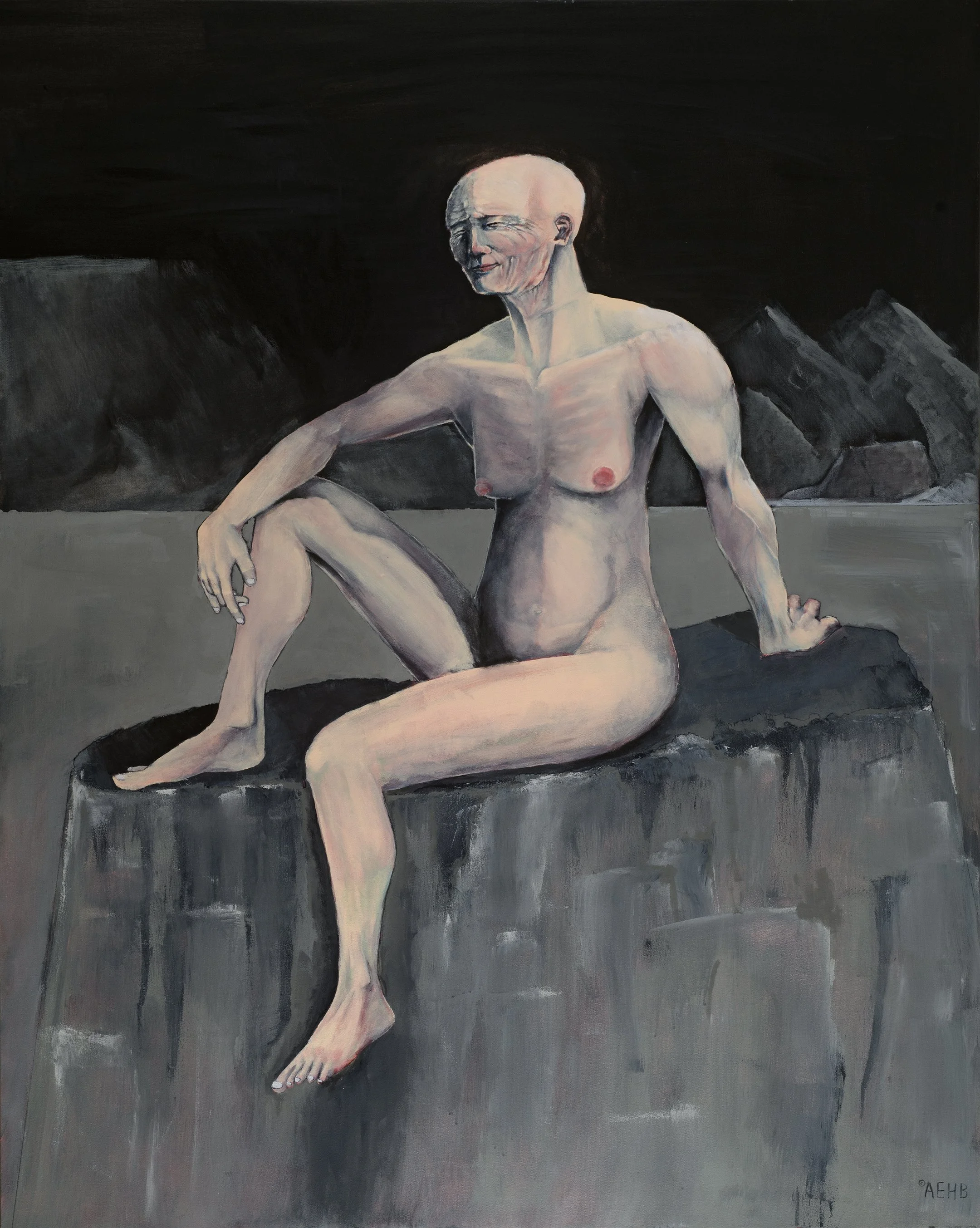 "Guanyin" as a nude. 

This image shows Guanyin, serene, strong, yet aged - sitting calmly in the traditional pose of royal respite, with a contented, kind look on her face. October 17, 2025