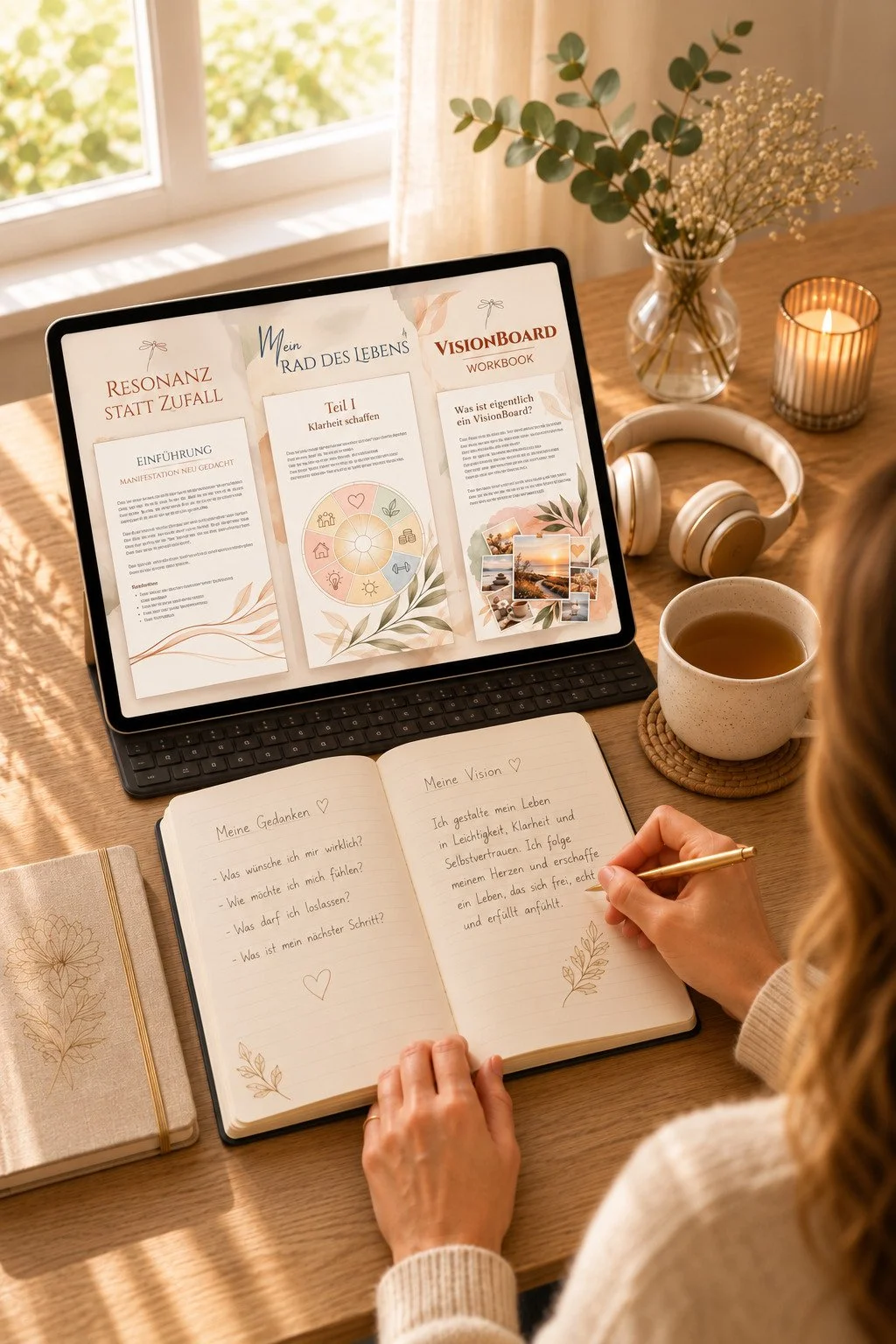 Einblick in die ersten Seiten der EBooks Visionboard, Lebensrad und Manifestation