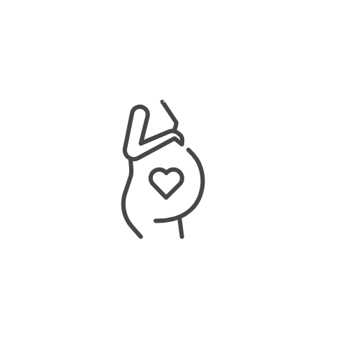 Simple line drawing of a pregnant person with a heart on the belly and the word "Hello" above.