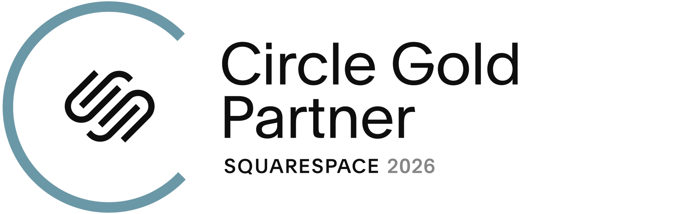 Square space logo with the words "Circle Gold Partner Squarespace 2026" and a circular emblem with lines inside.