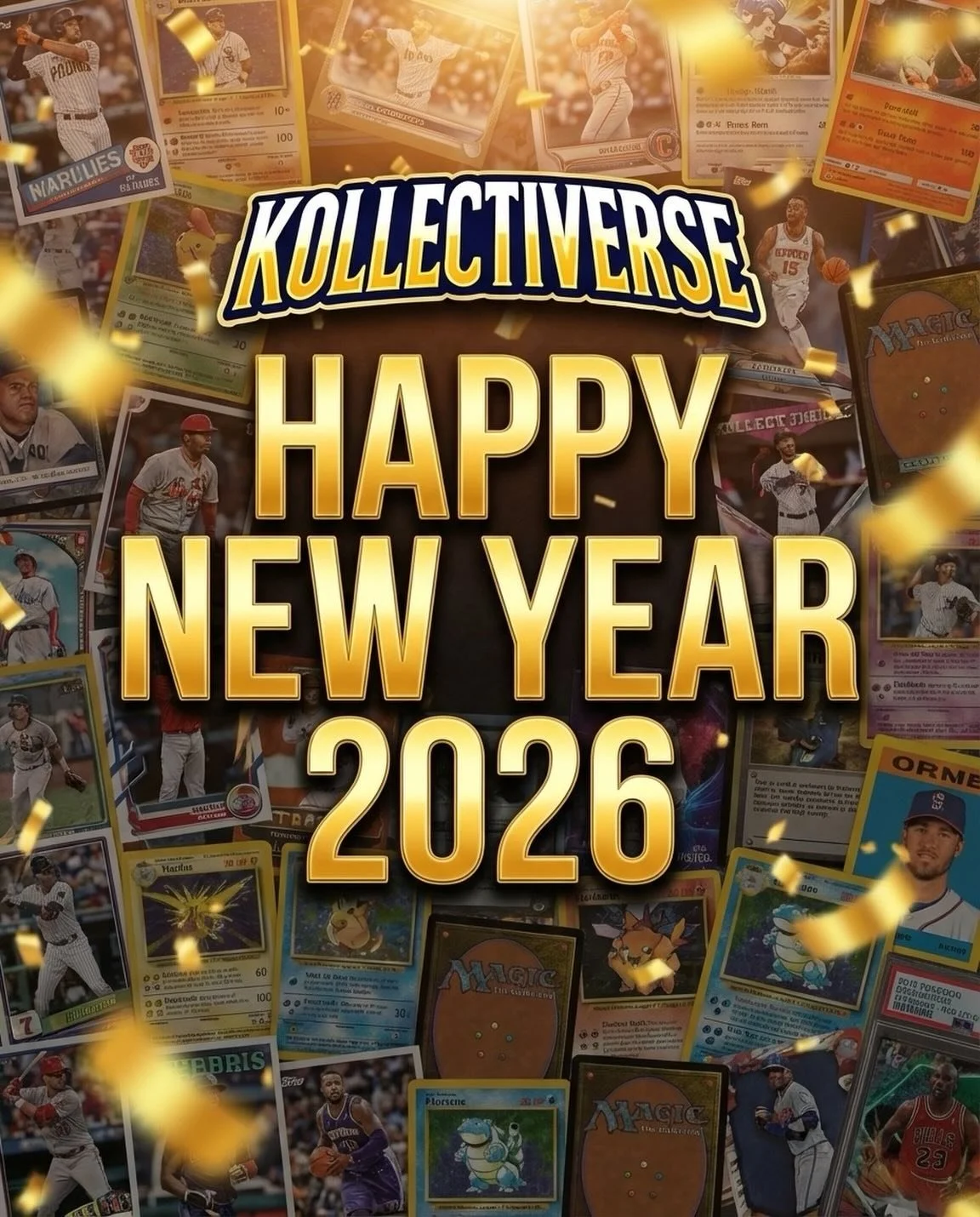 Happy New Year to our customers, supporters, and fans! 🎉
Ready for another year of awesome pulls and good times &mdash; cheers to 2026! 🥂
#Kollectiverse #Pokemon #NewYear #Sports #TCG