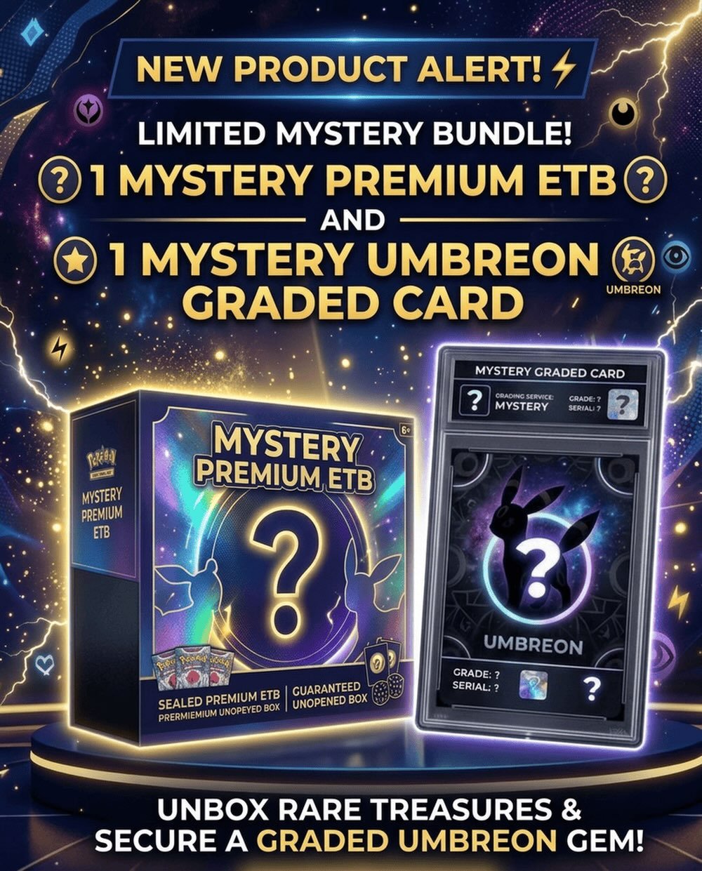 This just in! Premium ETB + a mystery Umbreon graded card 👀 while supplies last at the @capecodmall - it&rsquo;s like this product was made for @christion_million or something 😉 #kollectiverse #tcg #pokemon #umbreon #graded
