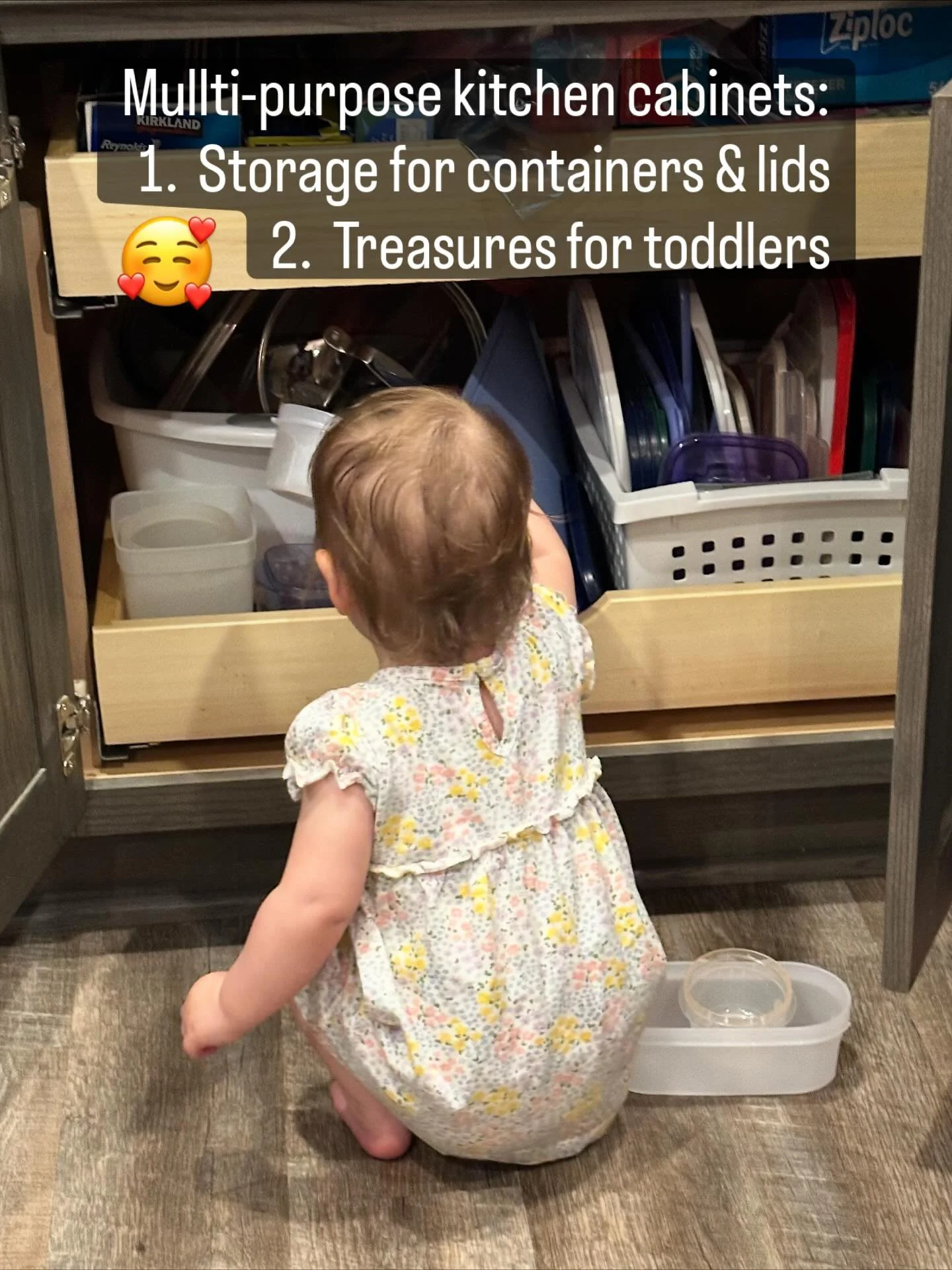 This little one brings so much joy to life. 🥰 Kitchen cabs were made for kids exploring. 
#grandtreasures #grandkidsareablessing