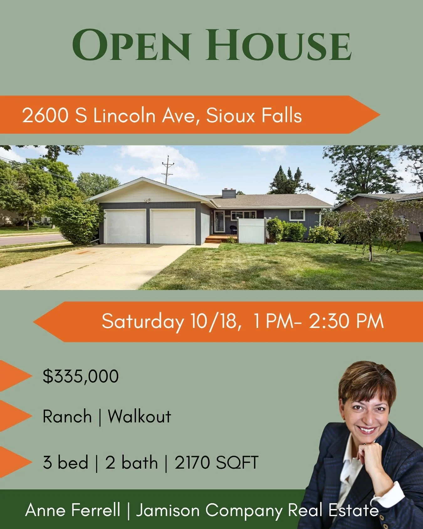 It’s open house day! Saturday Oct 18, 1-2:30 PM, 2600 S Lincoln Ave. 
3+ bed, 2 bath, 2 car
$335,000
Come see this ‘60’s vibe ranch walkout, featuring a fab fireplace, private front patio and great deck. Tons of updates make this a