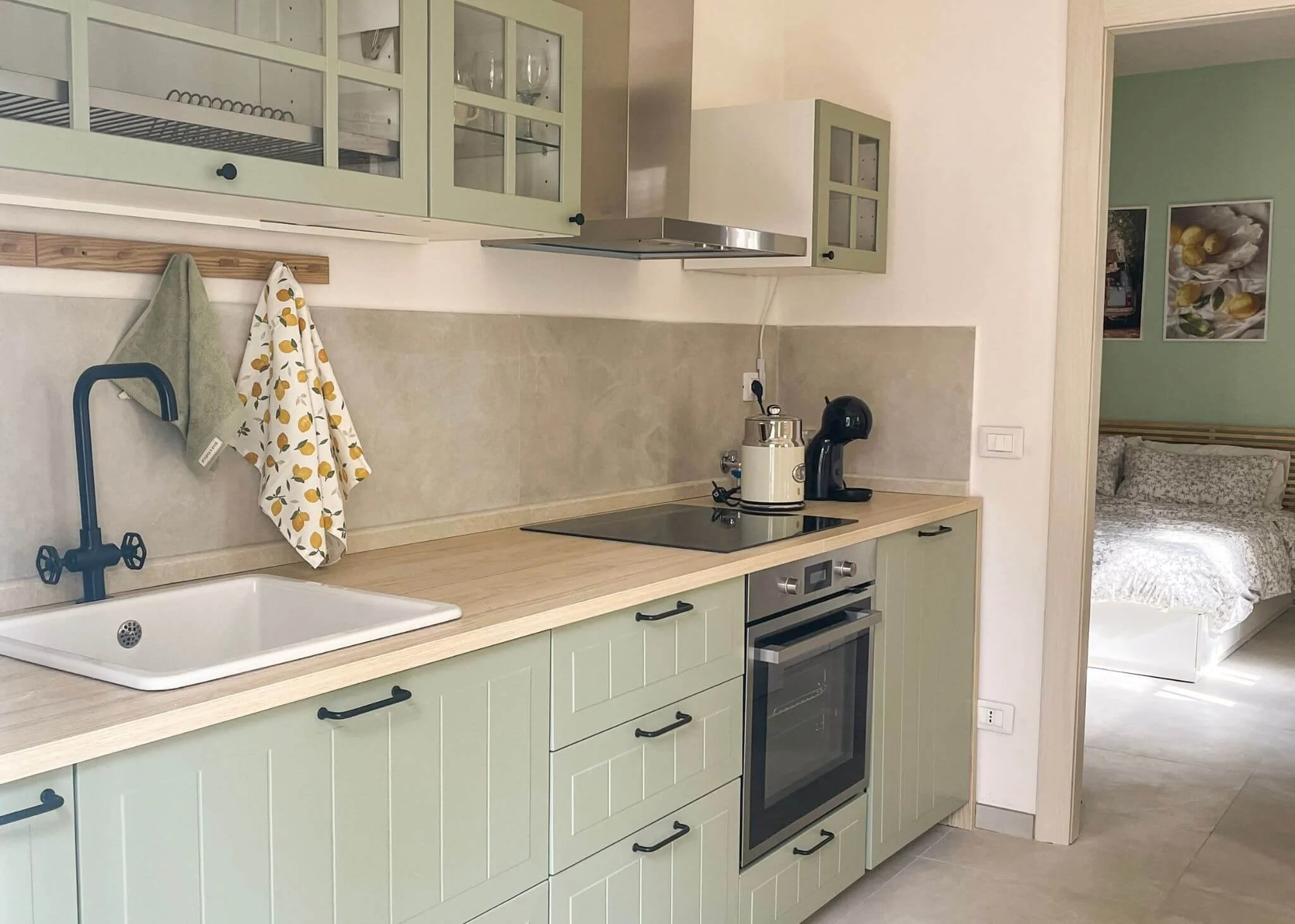 Kitchen with view towards the bedroom
