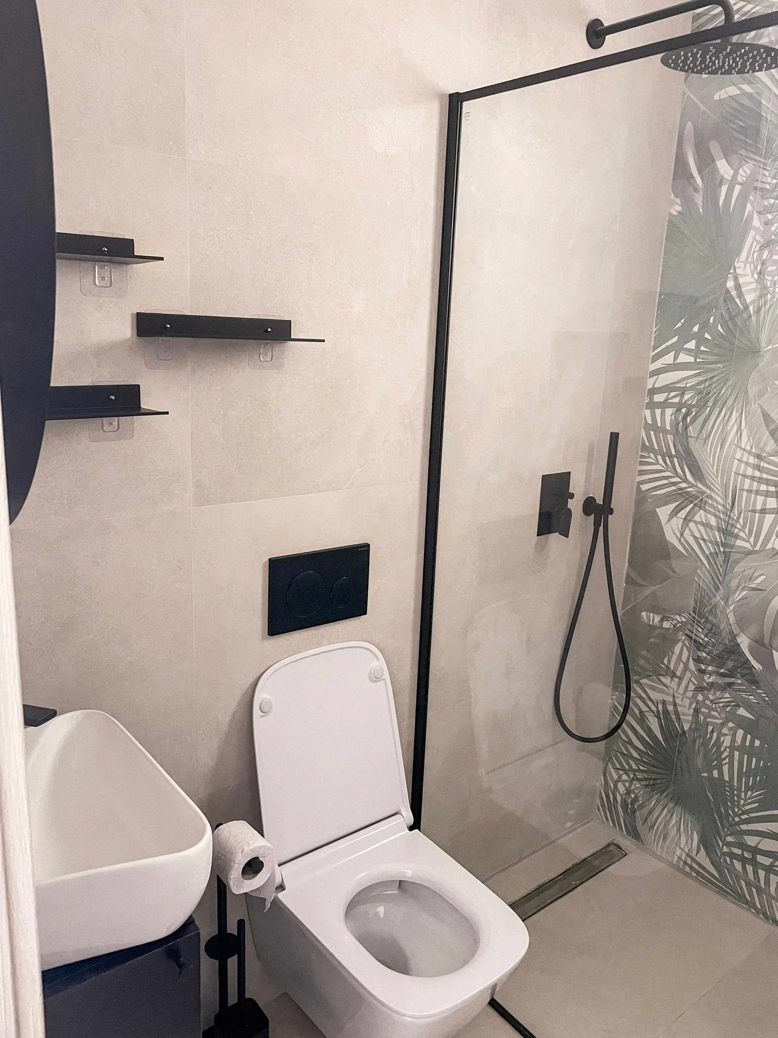 View of the shower and toilet