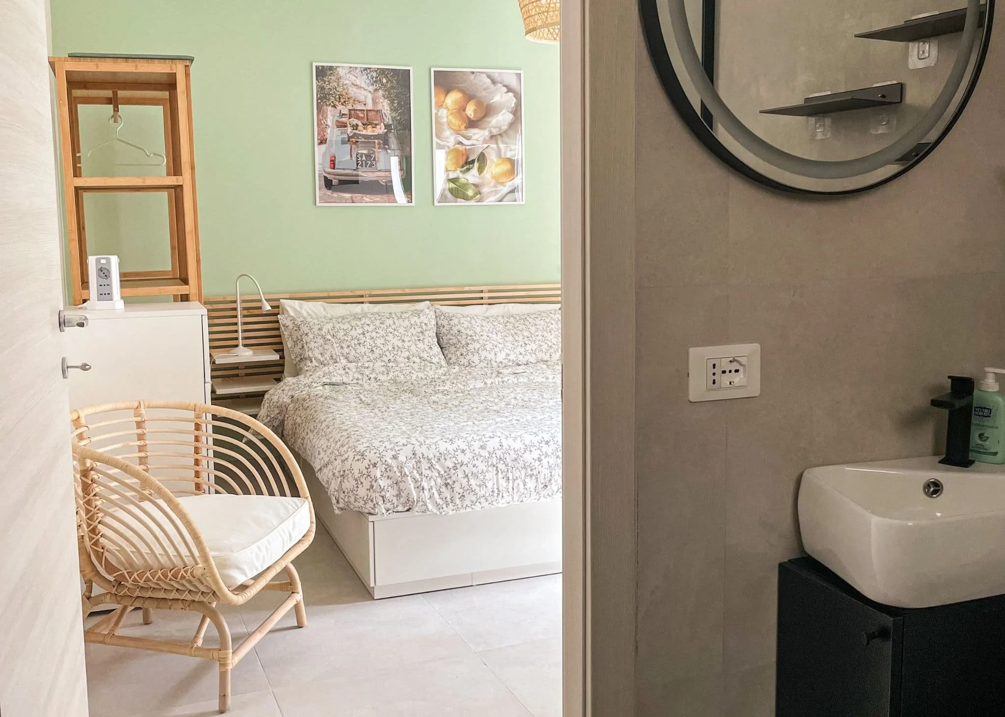 View of the bedroom from the bathroom