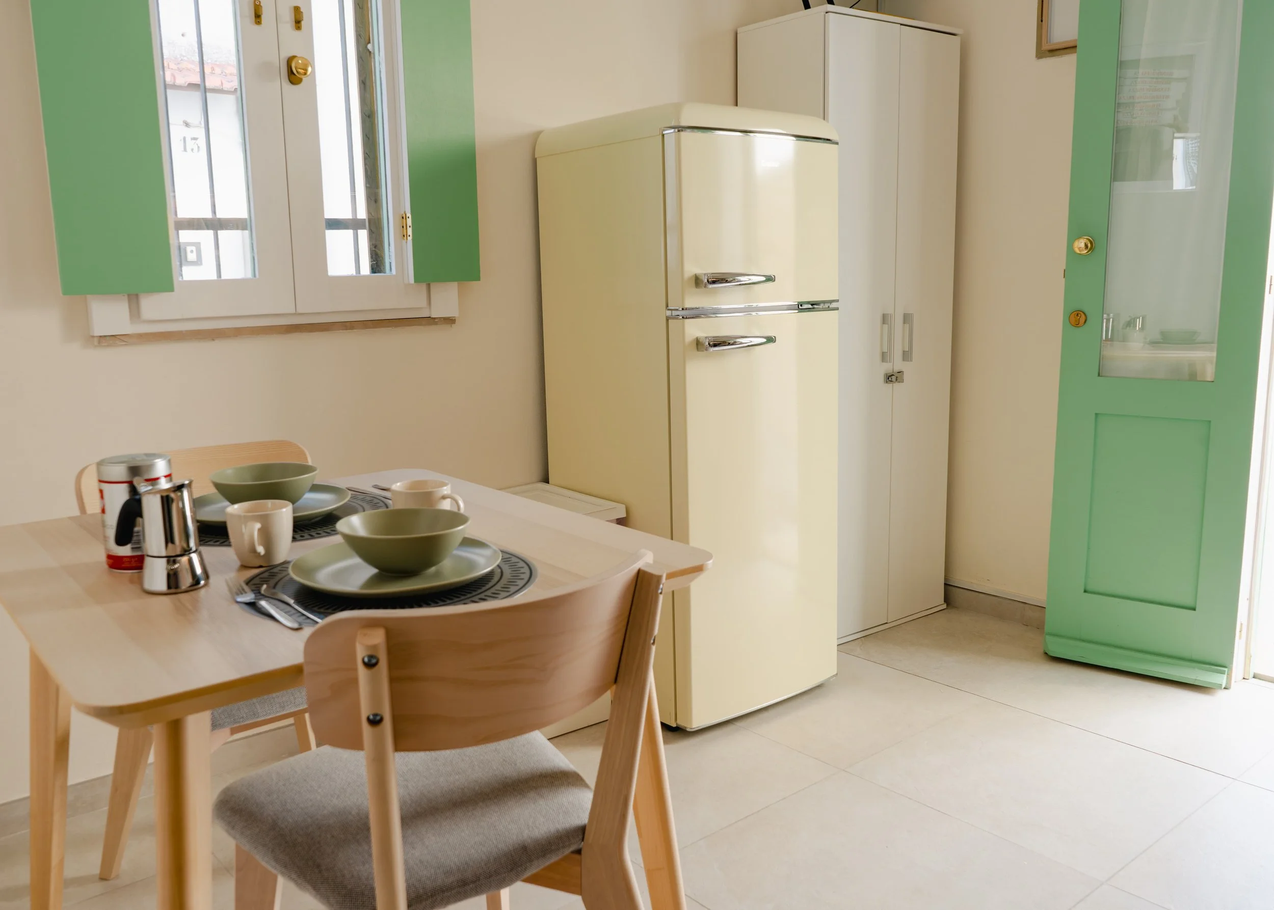 Kitchen table and fridge