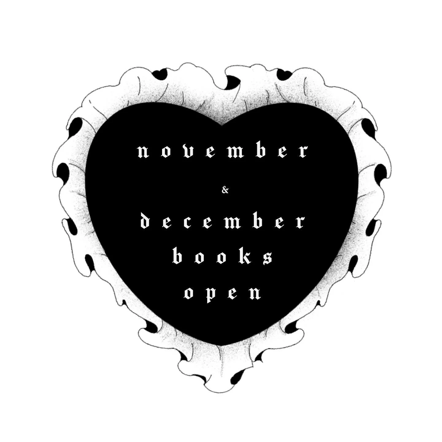 repost with updated flash 🖤🩸 

only a few spots left for november, december fully open!!! let&rsquo;s get wintery ❄️