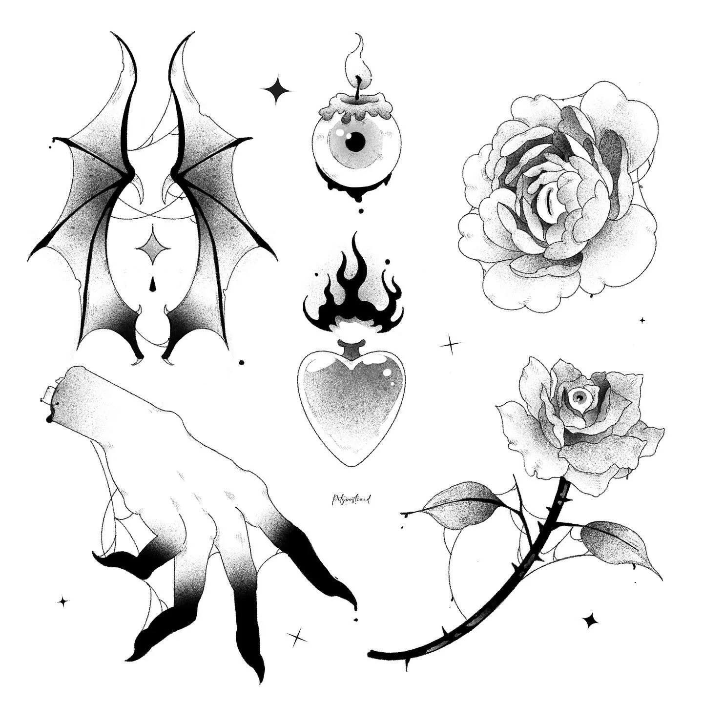 🖤 romantic possession 👻 

more spooky flash 🕸️ booking link in bio 

#tattoo #tattooartist #illustrator