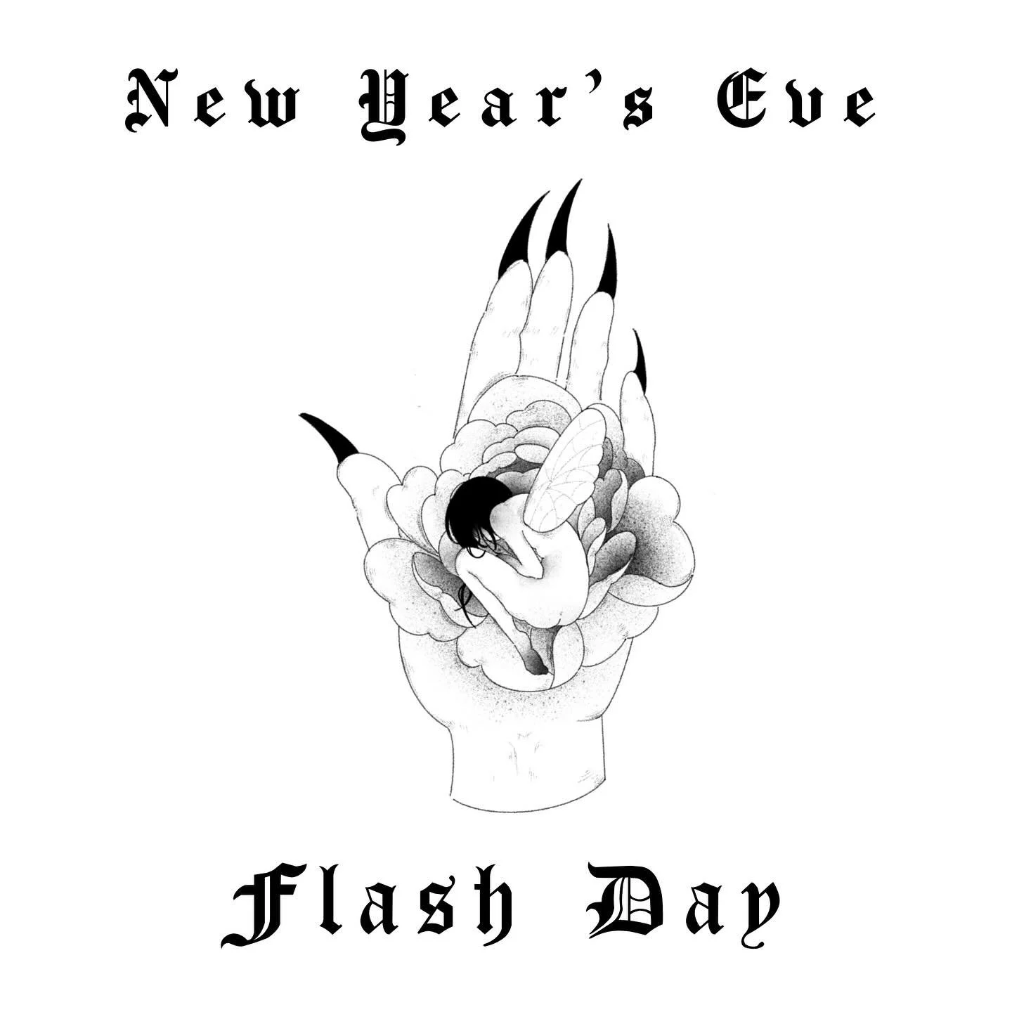 new year&rsquo;s eve flash day! a perfect way to end the year. 

presized, arms and legs only. december 31st, noon - midnight 🖤

booking opens november 5th at noon! link in bio 🖤🖤

#tattoo #pdx #tattooartist