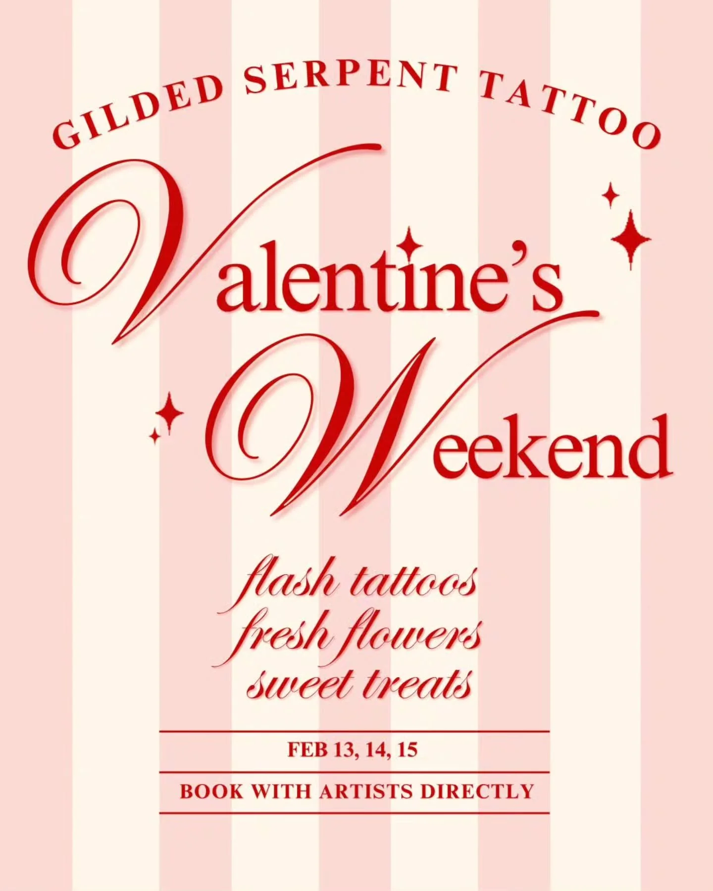 Join us at Gilded Serpent Tattoo for a very sweet Valentine&rsquo;s celebration weekend! We&rsquo;ll be slingin&rsquo; flash tattoos, and we'll have fresh bouquets &amp; sweets for purchase. Keep an eye out on our tagged artists&rsquo; Instagram page