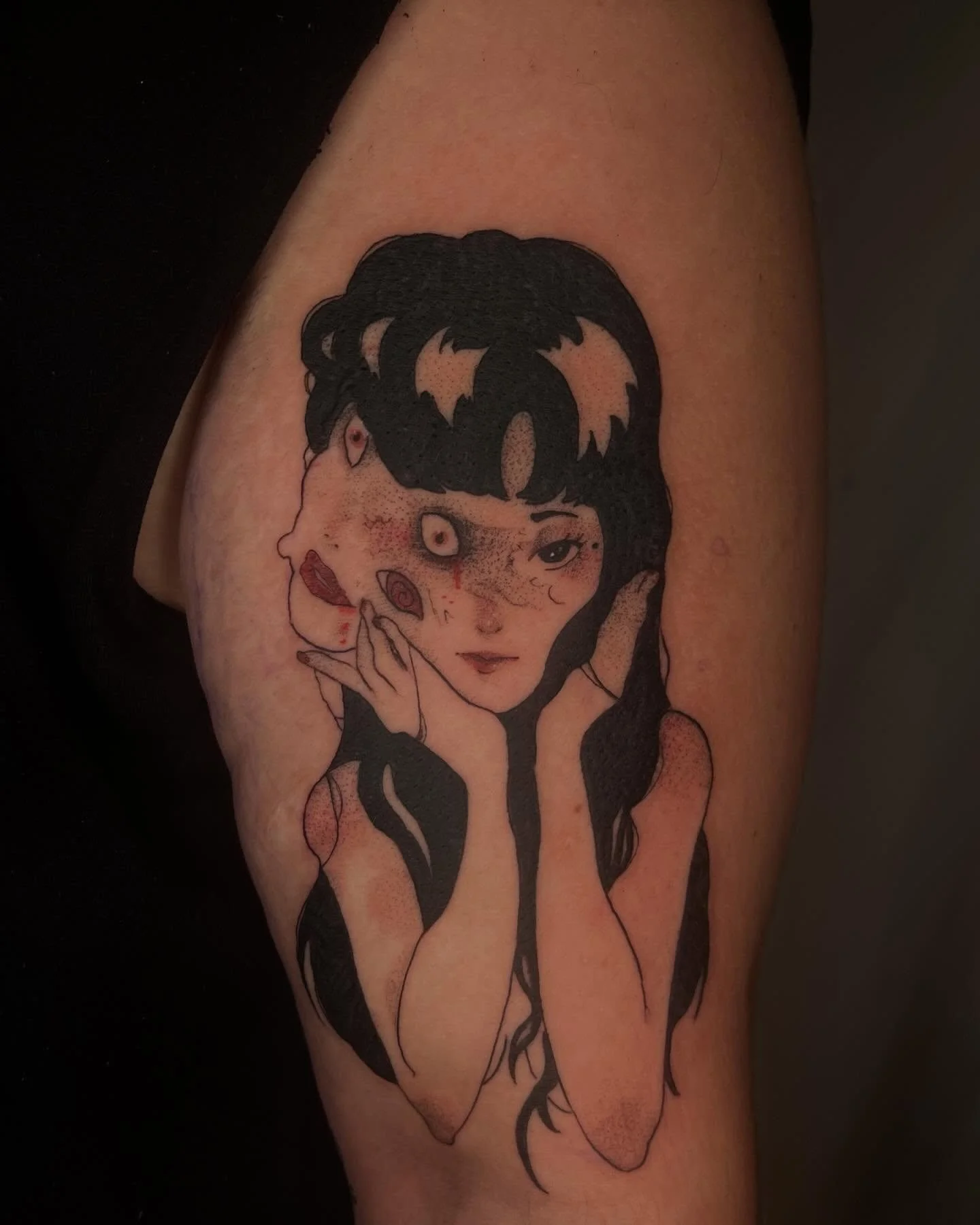 ms. tomie my beloved !! thanks for snagging this and sitting for such a spicy project :) 

let me draw more unhinged women i am begging u 🥹

#tattoo #tattooartist