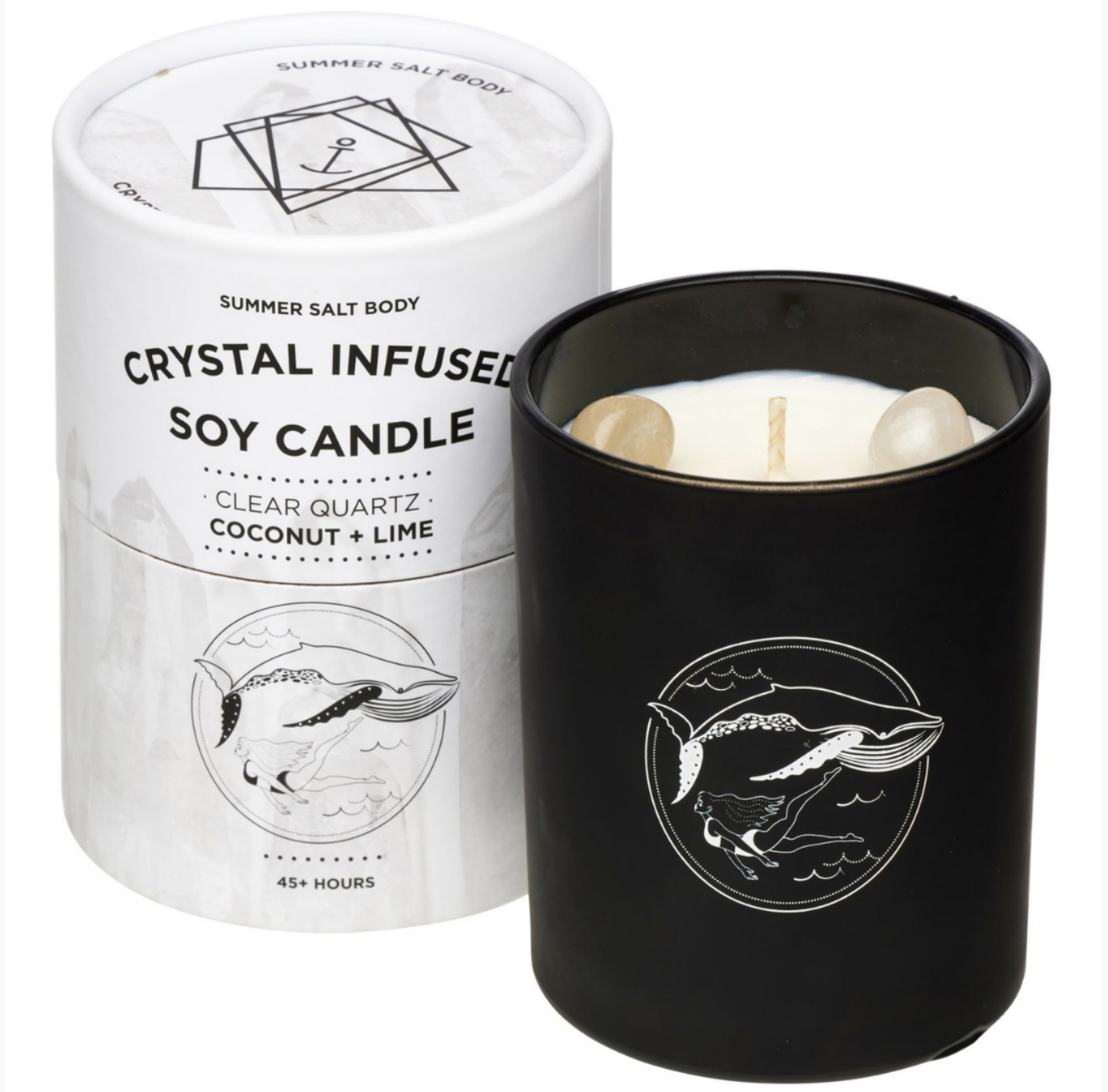Crystal Infused Soy Candle Clear Quartz Coconut & Lime (45hrs)