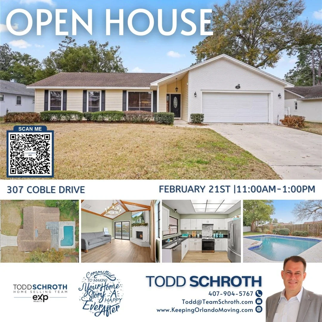 🎈 OPEN HOUSE &mdash; THIS SATURDAY!
📅 February 21st
⏰ 11:00 AM &ndash; 1:00 PM
👨&zwj;💼 Hosted by Todd Schroth

Join us at 307 Coble Drive in the highly desirable Wekiva community!

This thoughtfully updated 4-bedroom, 2-bath pool home sits on nea