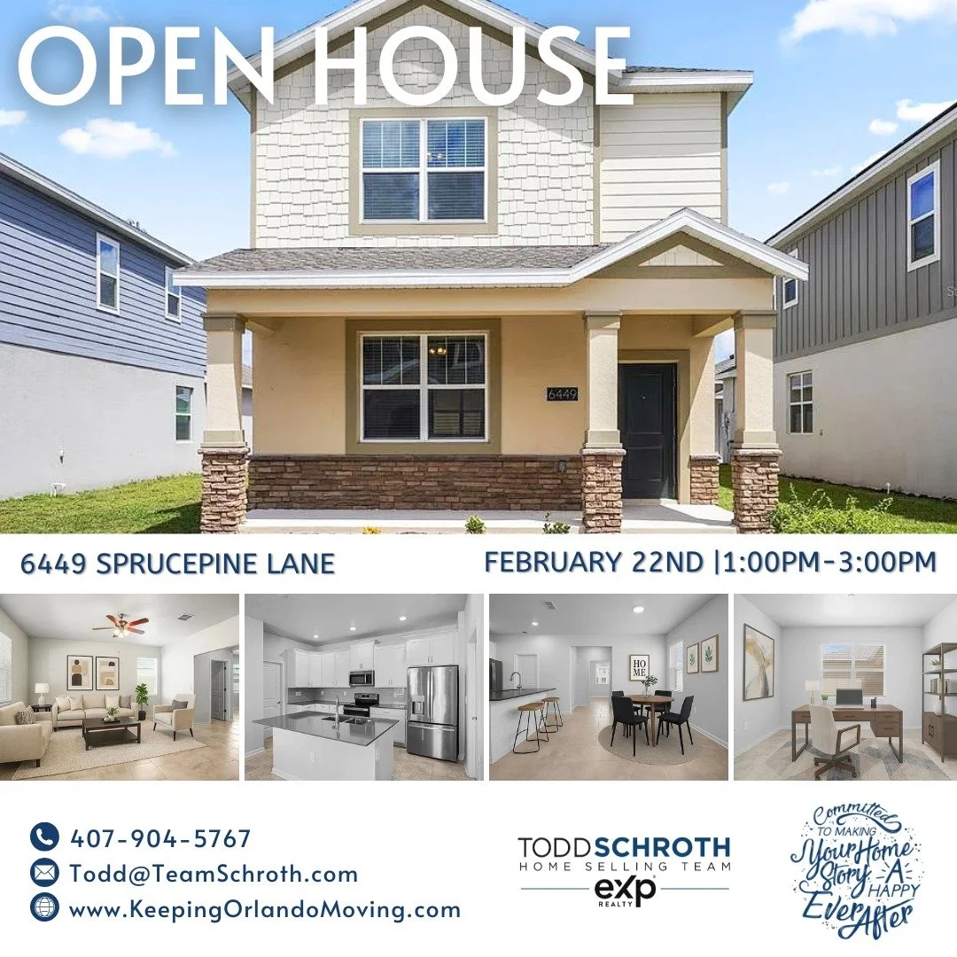 🎈 OPEN HOUSE 
📅 Sunday, February 22nd
⏰ 1:00 PM &ndash; 3:00 PM

Join us at 6449 Sprucepine Ln, St. Cloud, FL 34771 and step into comfort and style in this exquisite Lennar Lexington Model nestled in the sought-after Pine Glen SOLAR master-planned 