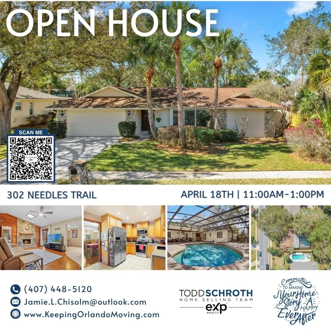 🎈 OPEN HOUSE
📅 April 18th
⏰ 11:00 AM &ndash; 1:00 PM

Join us to tour 302 Needles Trail, Longwood, FL in the desirable Wekiva Club Estates community!

This 4-bedroom pool home offers over 2,100 square feet with a true split-bedroom layout designed 