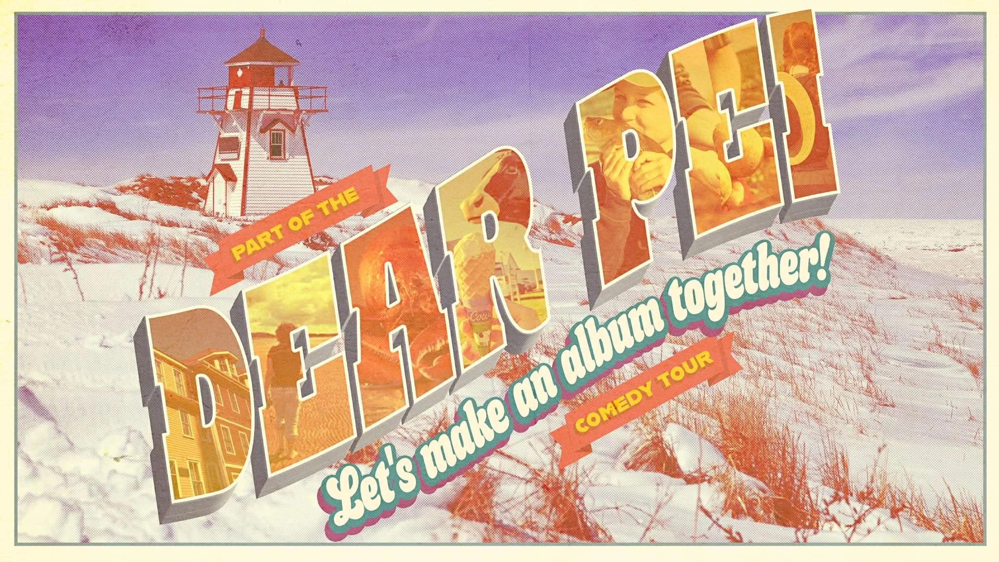 Poster for the 'Dear PEI...Comedy Tour' featuring Shawn Hogan with an East Coast winter background.