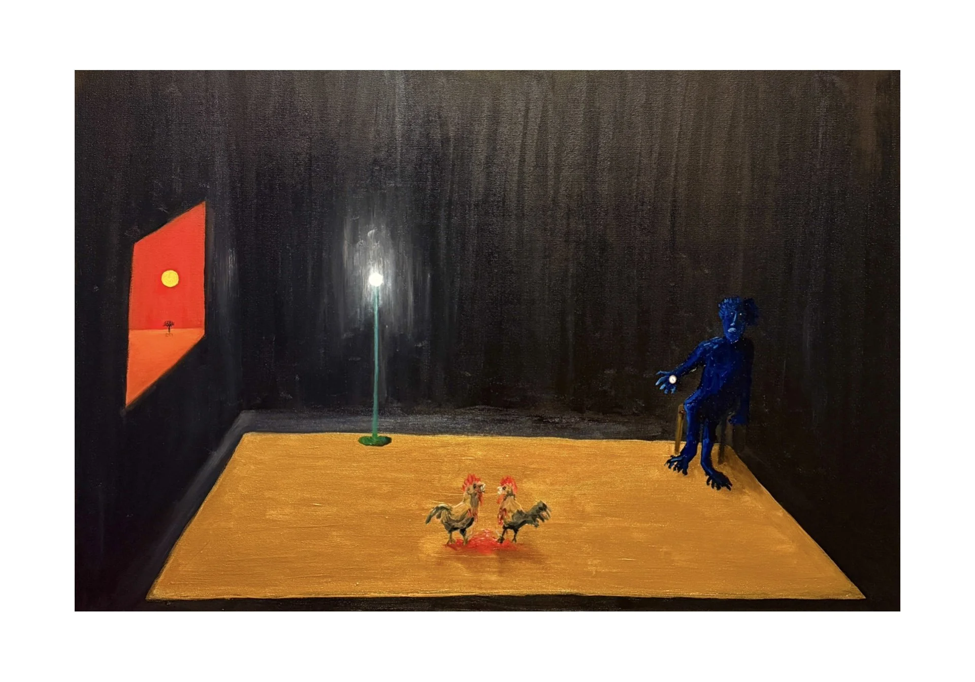 Cockfighting in the Dark
36" x 24" (2026)