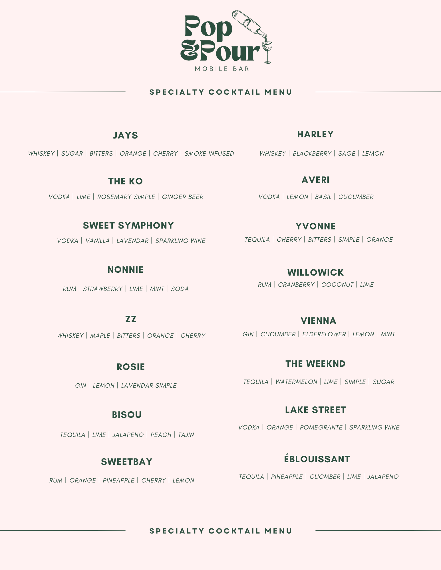 Cocktail Menu — Pop & Pour Mobile Bar