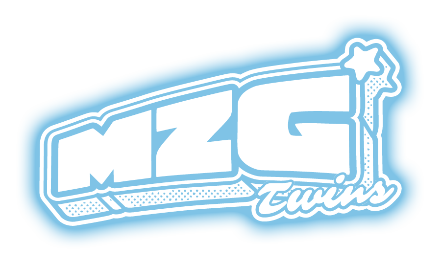 Logo for MZG Twins featuring bold stylized text with a star outline.