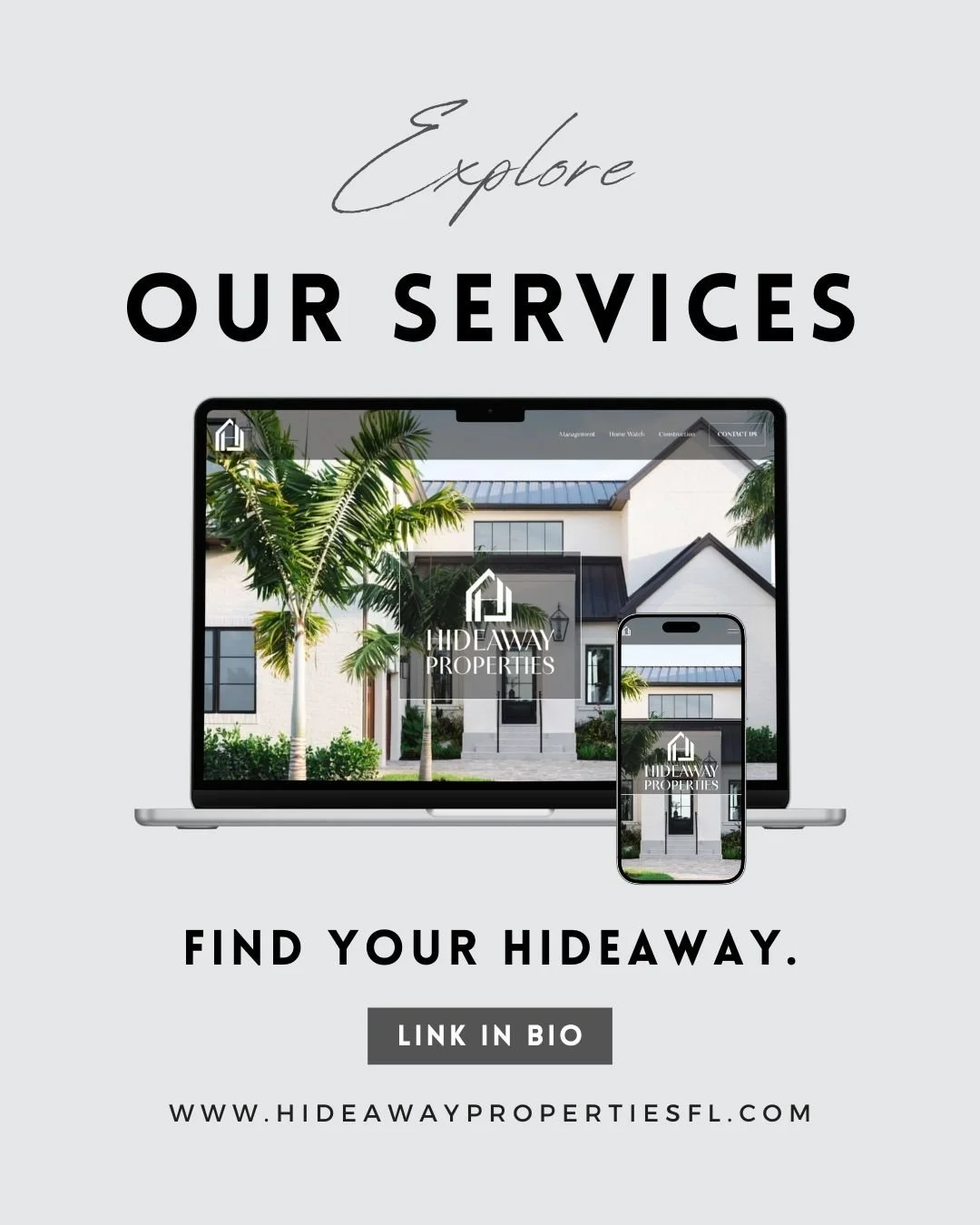 Explore our website and discover how Hideaway Properties can improve your homeowner experience! 
Find your Hideaway.
hideawaypropertiesfl.com