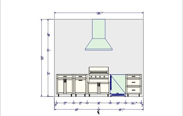 Blueprint drawing for an outdoor kitchen