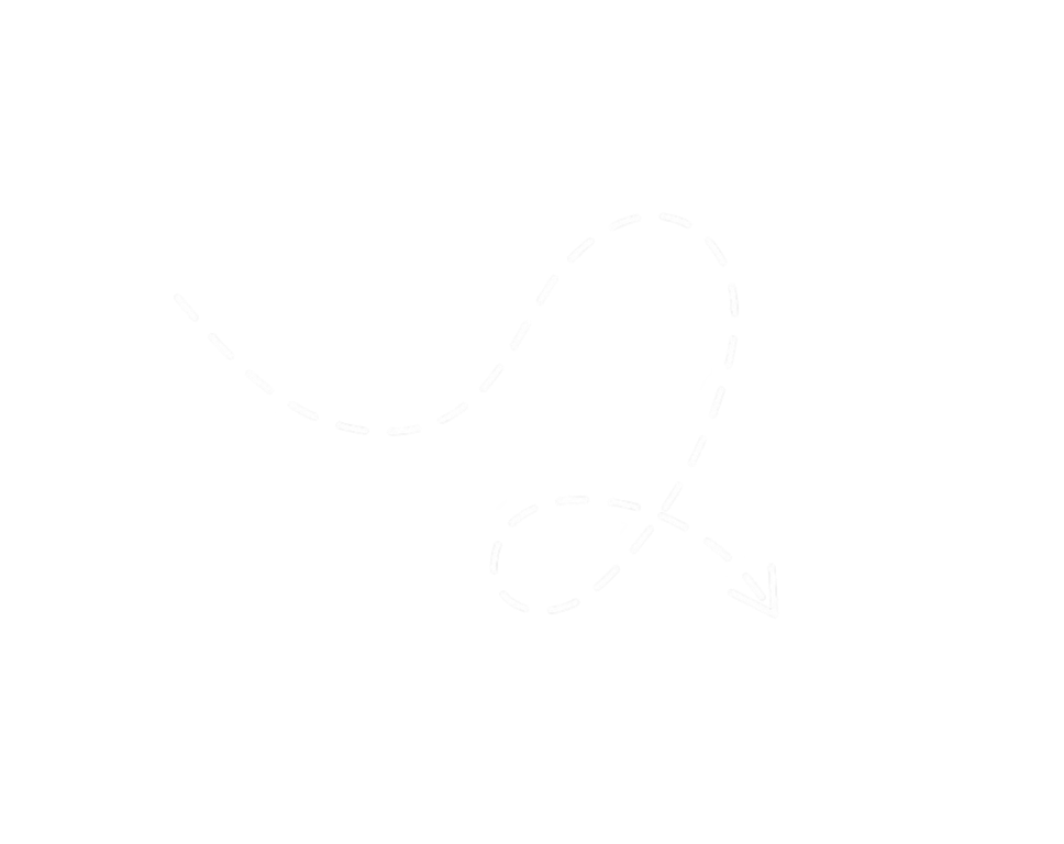 A dashed white arrow points downward and curves to the right, ending with an arrowhead pointing to a black circle.