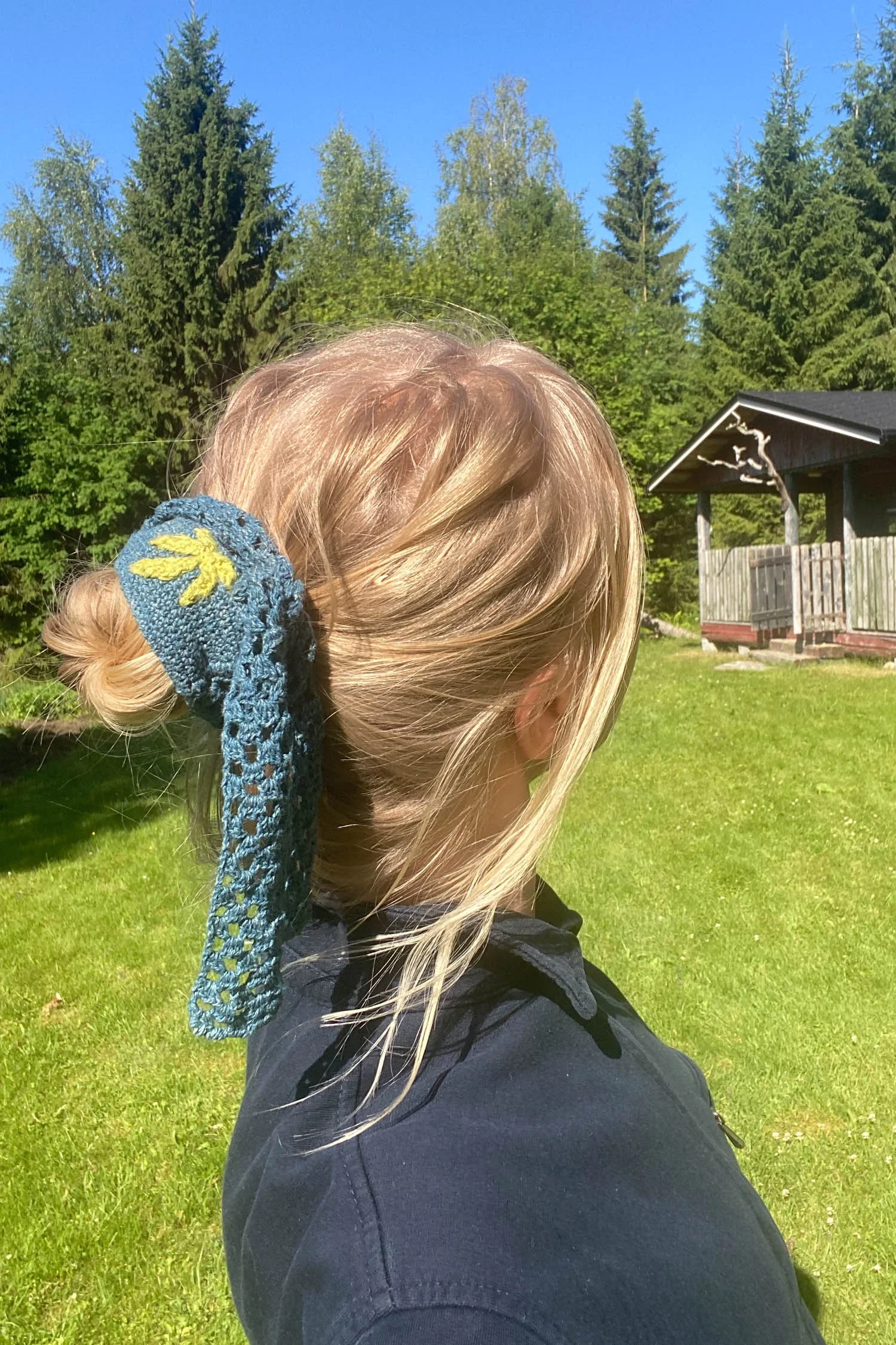 indigo dyed hemp headband made of 100% hemp featuring hemp leaf