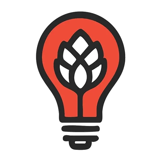 A stylized light bulb with a hop cone inside it, representing craft beer or brewing innovation.