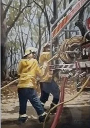 Firies winding in - watercolour 450x320mm