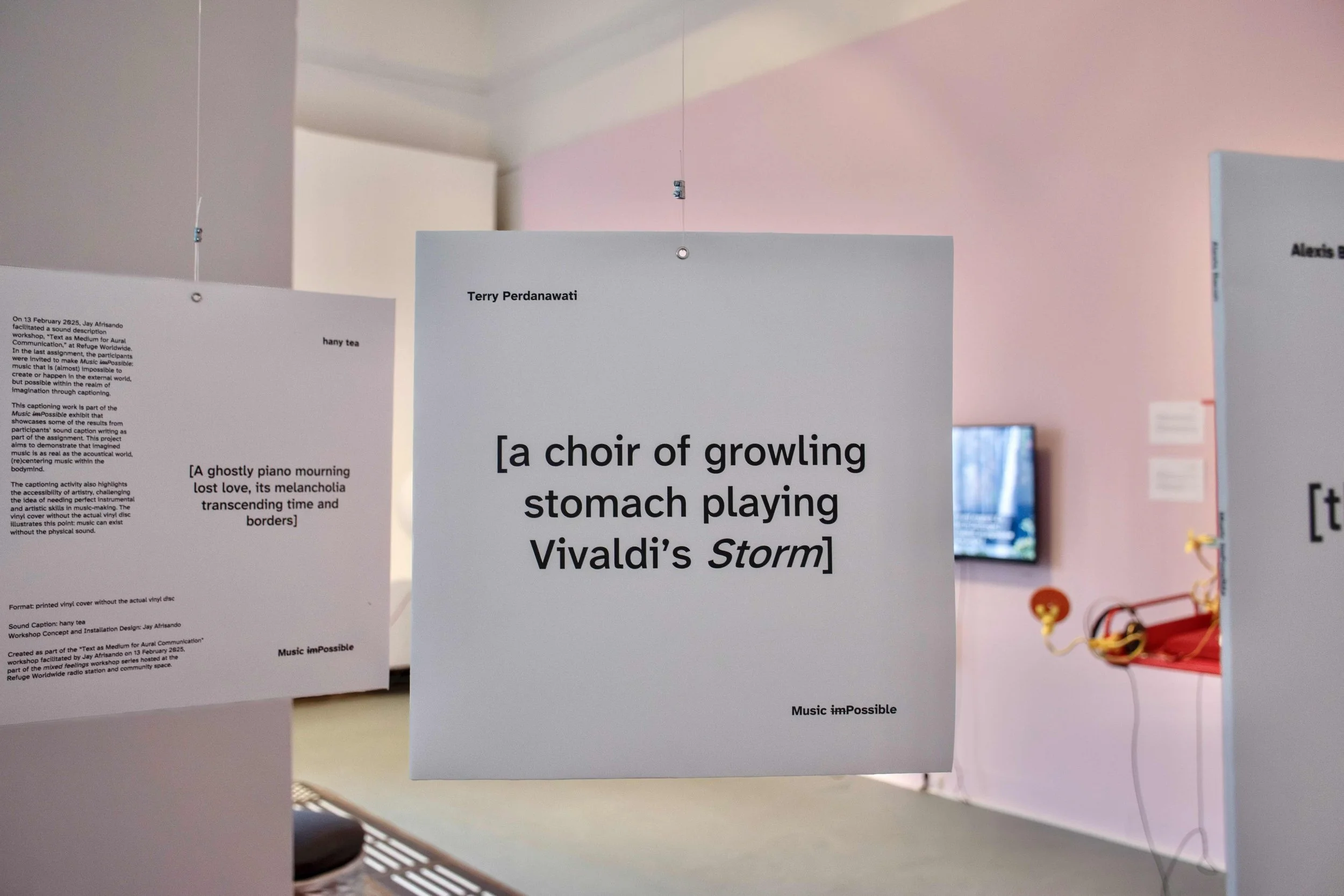 Vinyl 9: [a choir of growling stomach playing Vivaldi’s Storm] by Terry Perdanawati. Photo: Dani Hasrouni. Event: “In Conversation” exhibition, 2025.