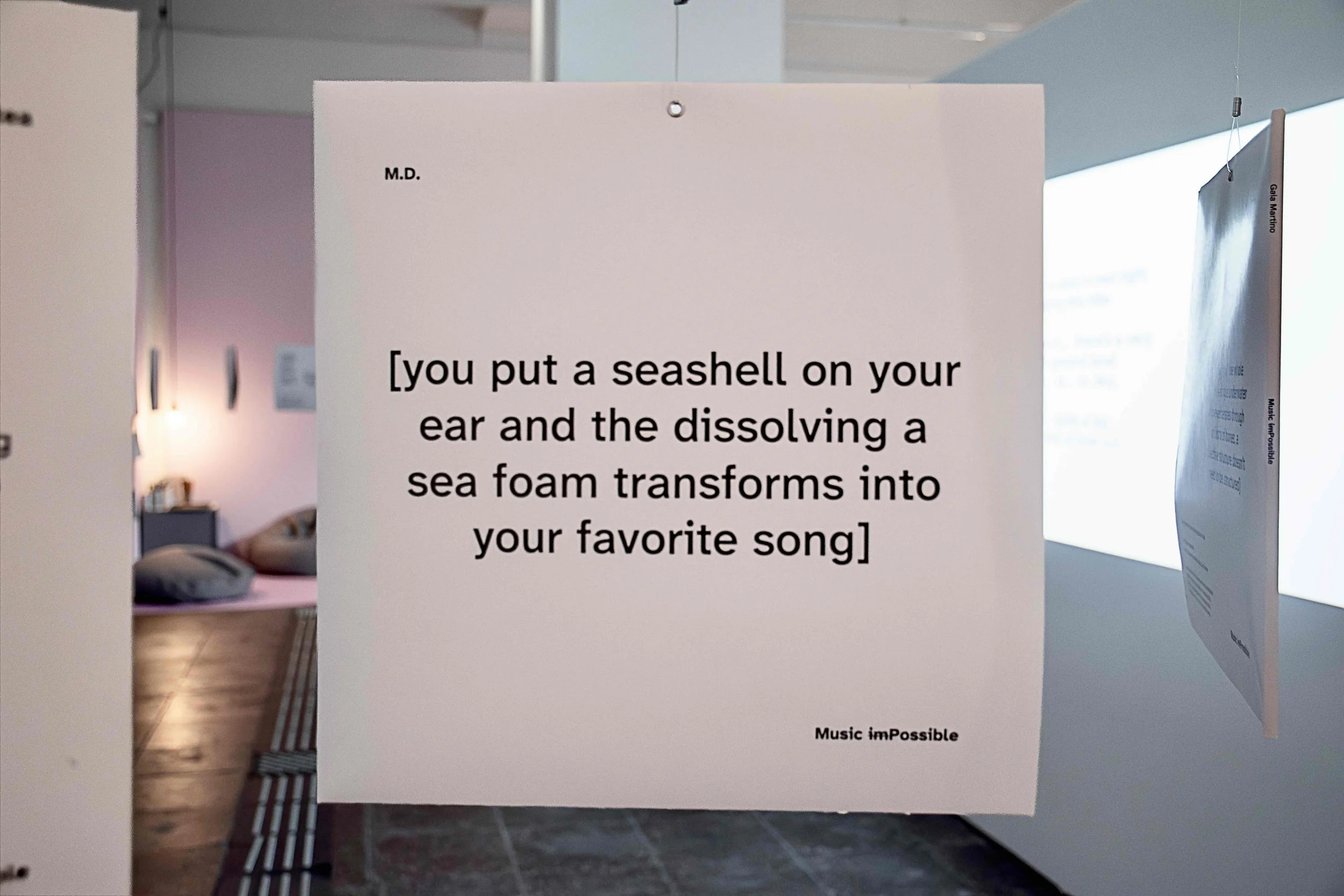 Vinyl 8: [you put a seashell on your ear and the dissolving a sea foam transforms into your favorite song] by M.D. Photo: Dani Hasrouni. Event: “In Conversation” exhibition, 2025.