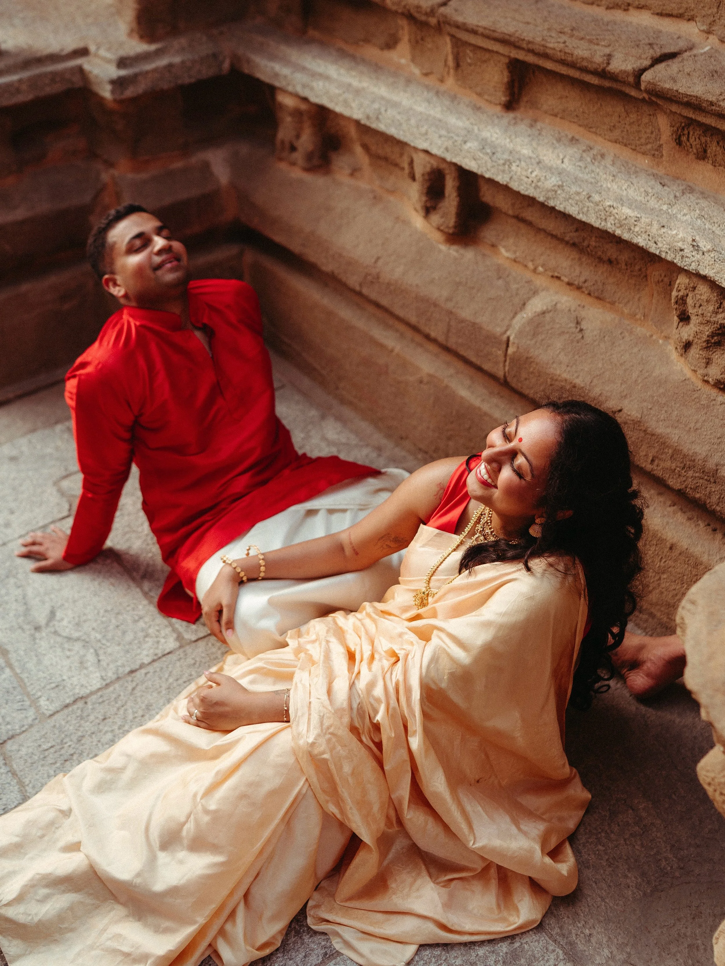 Sayana and Shabesen came down from Norway for their wedding shopping, and they wanted a photoshoot that felt rooted in our culture.

So we spent the morning around a beautiful sunrise through the temples of Kanchipuram, with all the warmth and beauty