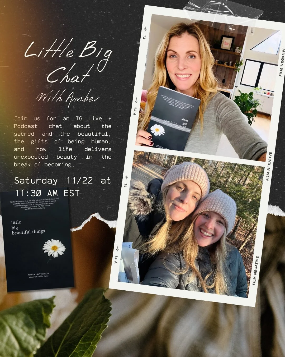 JOIN US! 🌼✨

Join @amberlilyestrom and @rachelcamfield for an IG Live + Podcast chat about the sacred and the beautiful, the gifts of being human, and how life delivers unexpected beauty in the break of becoming.

When: Saturday 11/22 at 11:30 am es