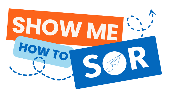Colorful text saying 'Show Me How to Sor' with a paper airplane icon and dashed arrow lines.