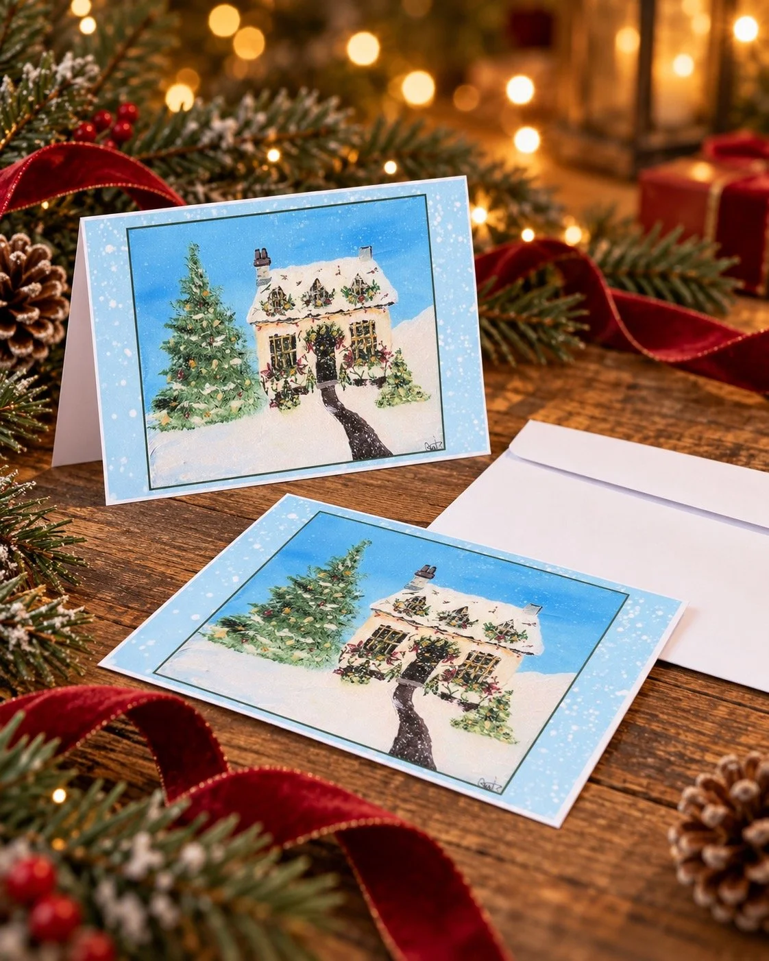 Holiday Cottage Print | Hand-Signed Blank Card