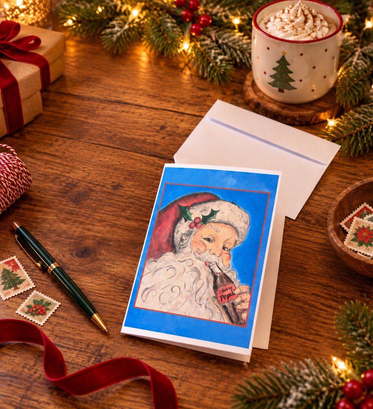 Cherry Pepsi Santa Print | Hand-Signed Blank Card