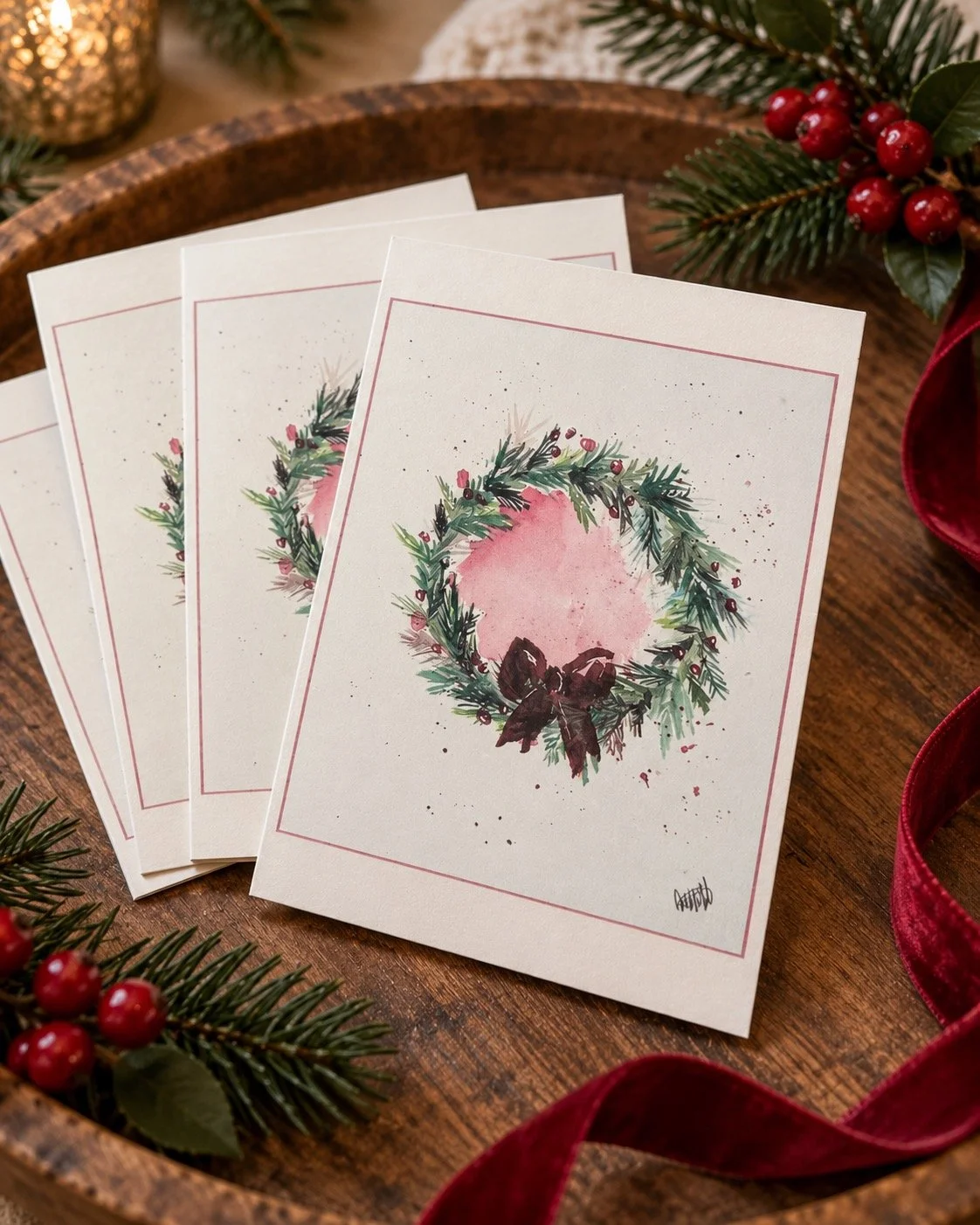 Holiday Wreath Print | Hand-Signed Blank Card