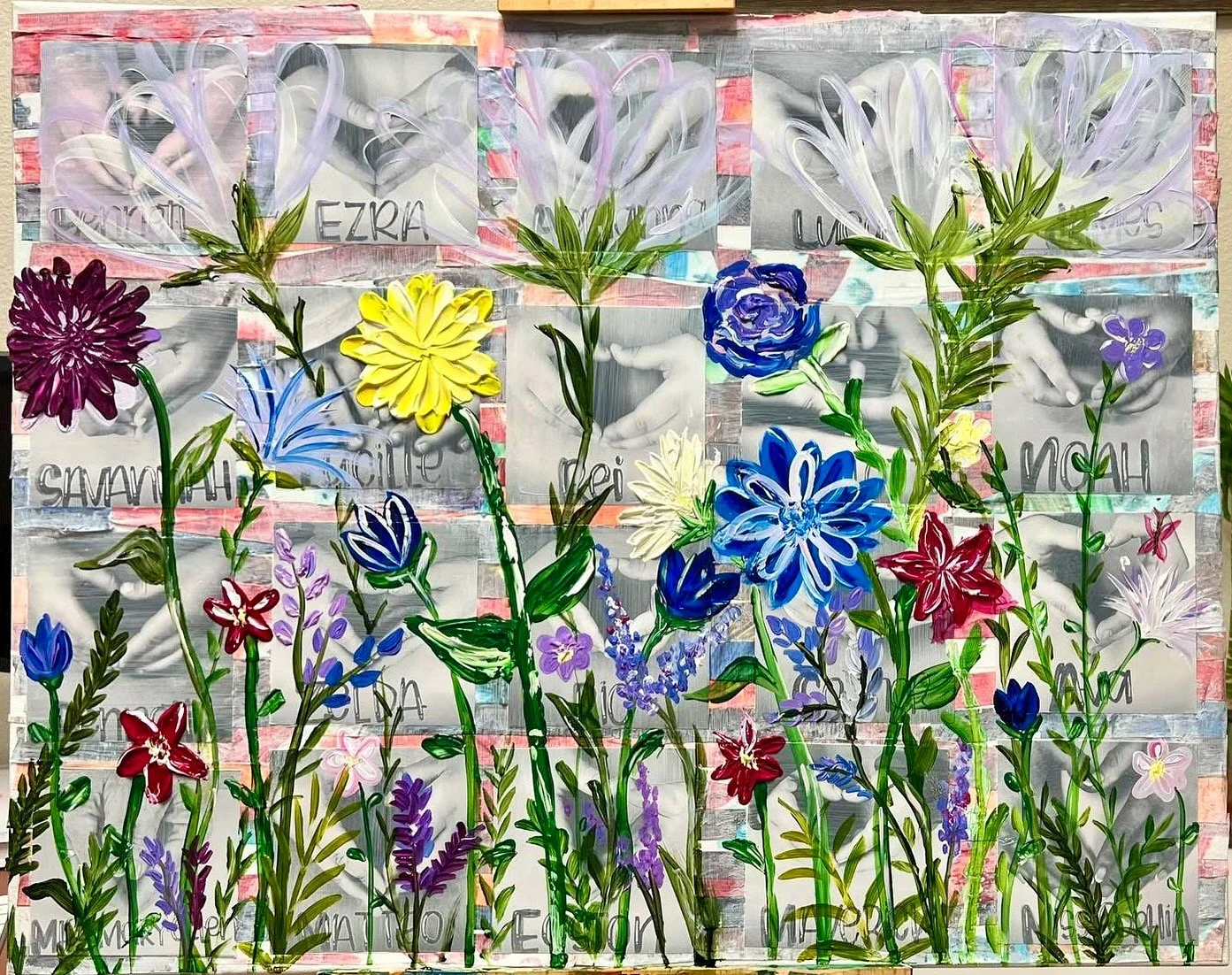 Young Flowers (Mixed Media with Resin)