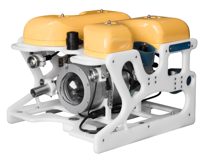 Remotely operated underwater vehicle isolated on white