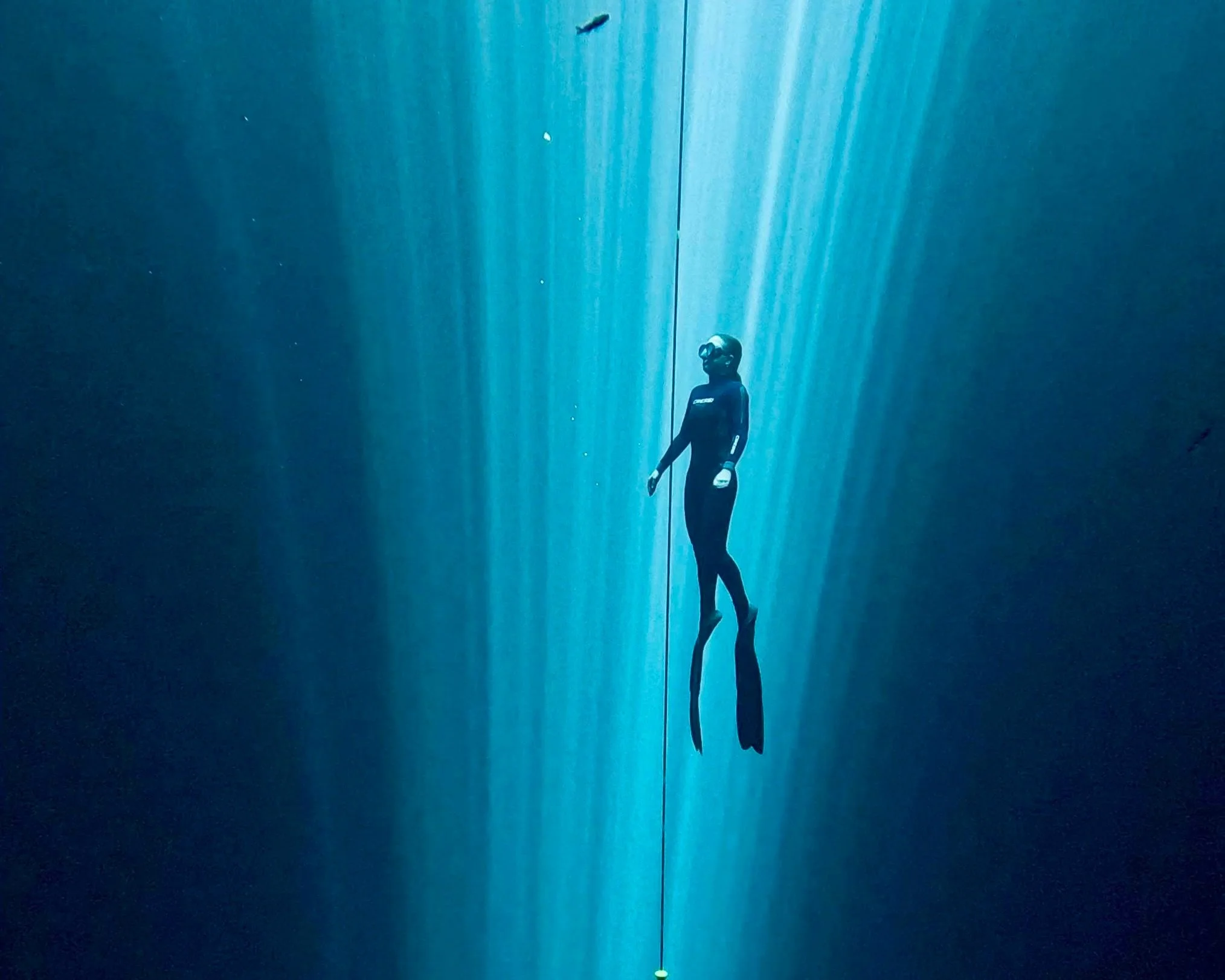  Woman free diving in a Cenote
