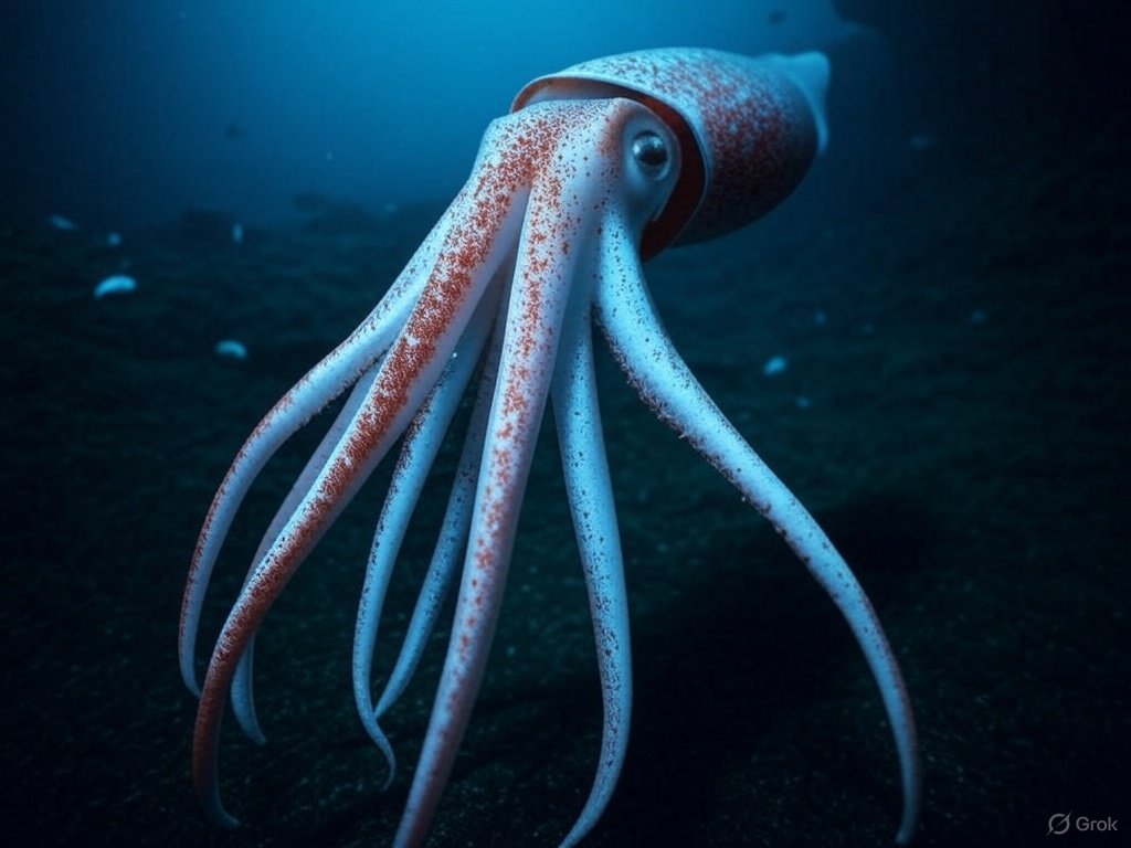a giant squid swimming in the ocean