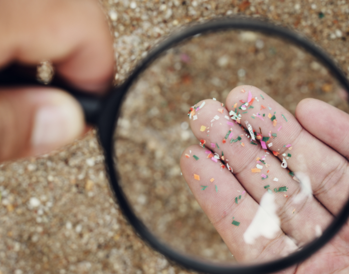 Getty Images a magnifying glass showing micro plastic on a beach